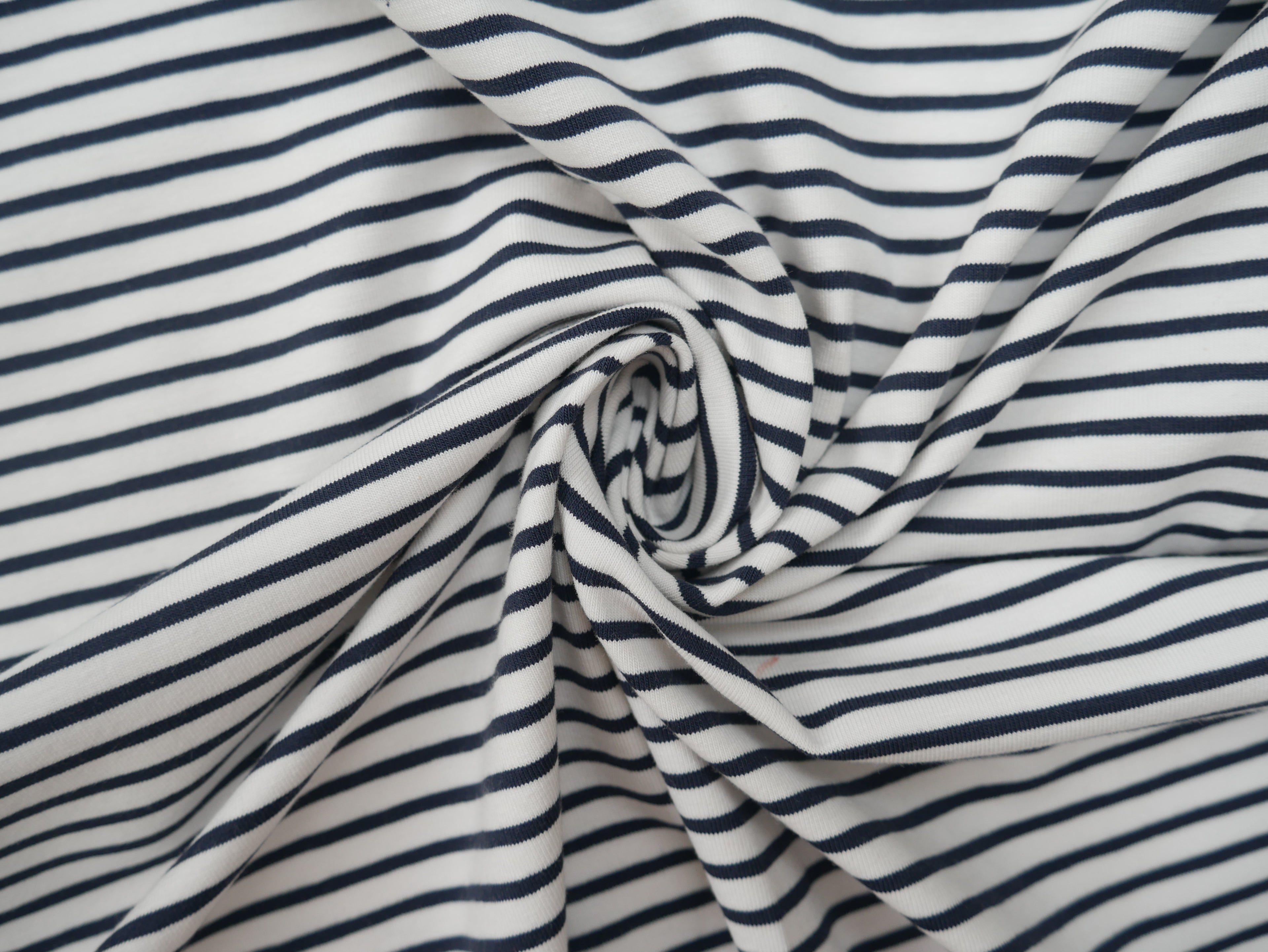 Breton Stripe Cotton Jersey in Navy & Ivory £16.00 pm-Cotton Jersey-Flying Bobbins Haberdashery