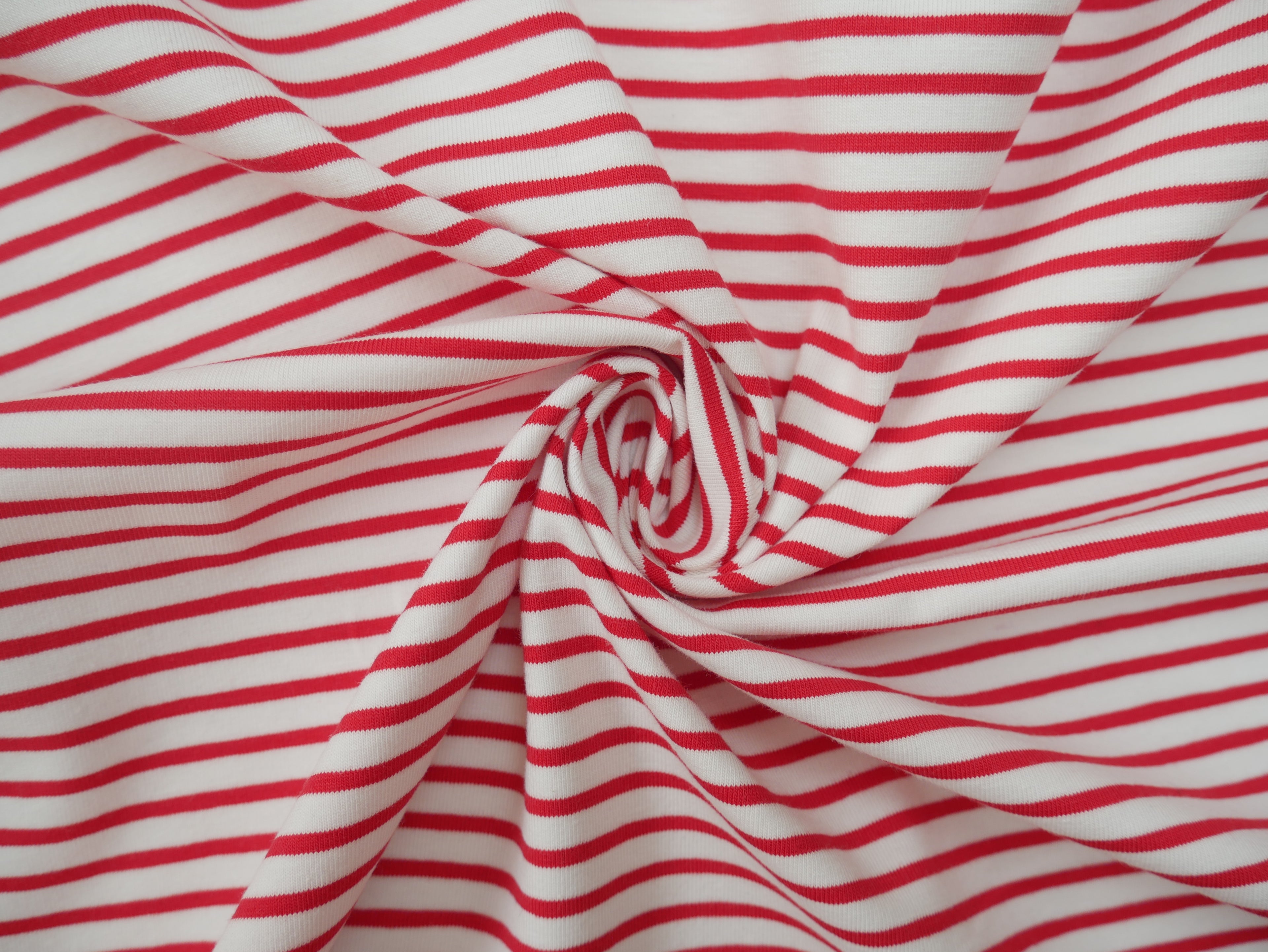 Breton Stripe Cotton Jersey in Red & Ivory £16.00 pm-Cotton Jersey-Flying Bobbins Haberdashery