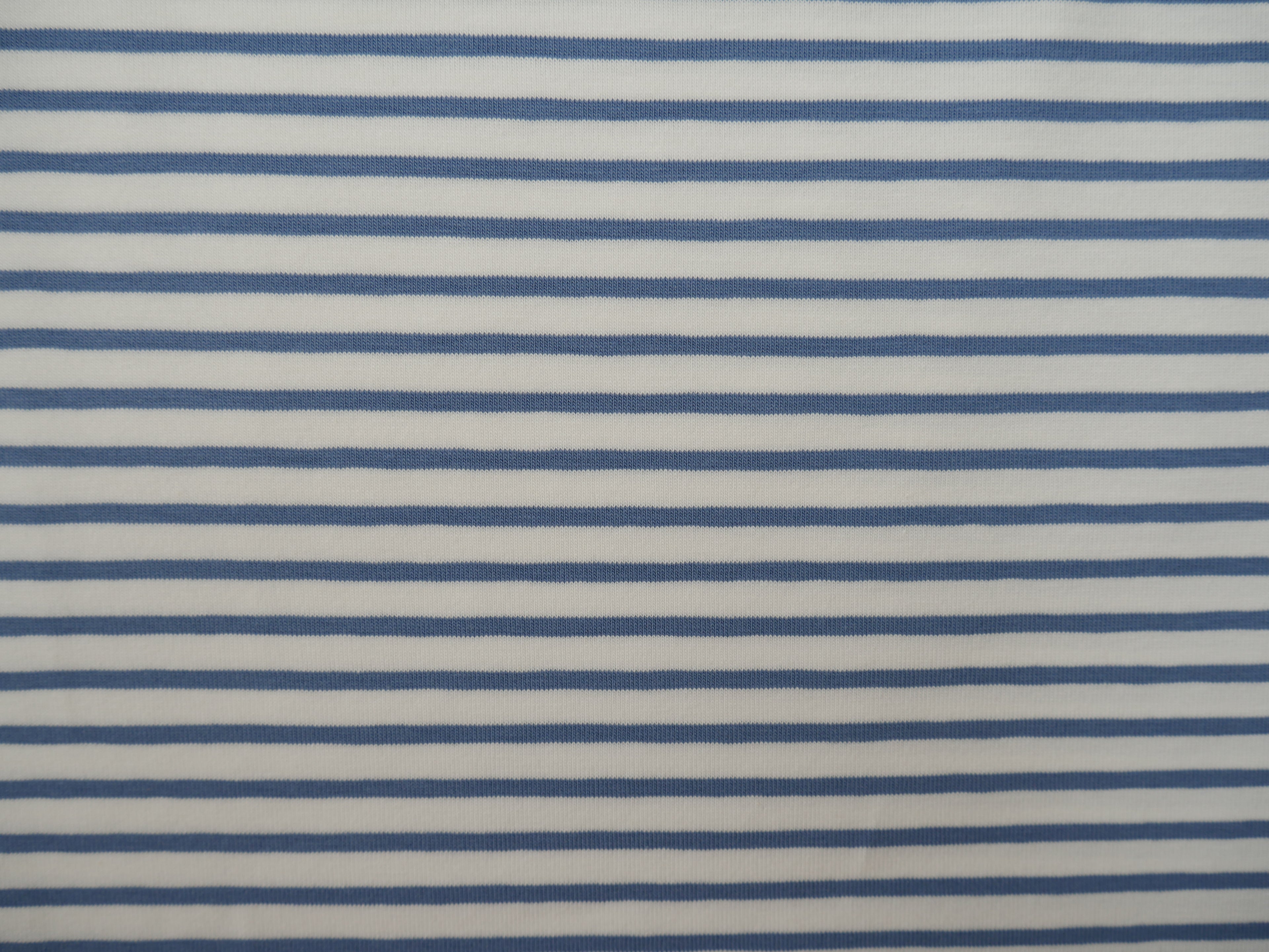Breton Stripe Cotton Jersey in Sky & Ivory £16.00 pm-Cotton Jersey-Flying Bobbins Haberdashery