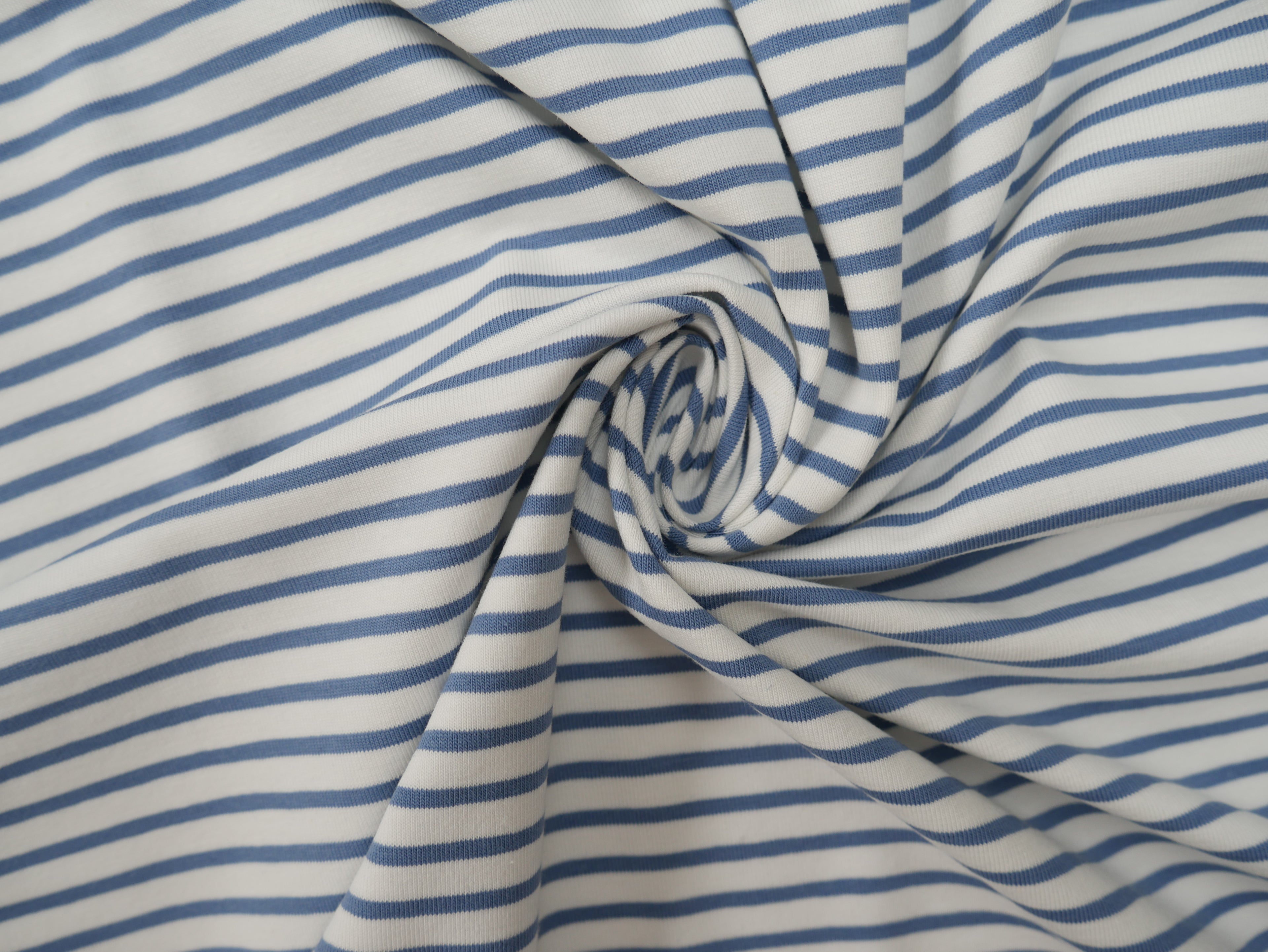 Breton Stripe Cotton Jersey in Sky & Ivory £16.00 pm-Cotton Jersey-Flying Bobbins Haberdashery