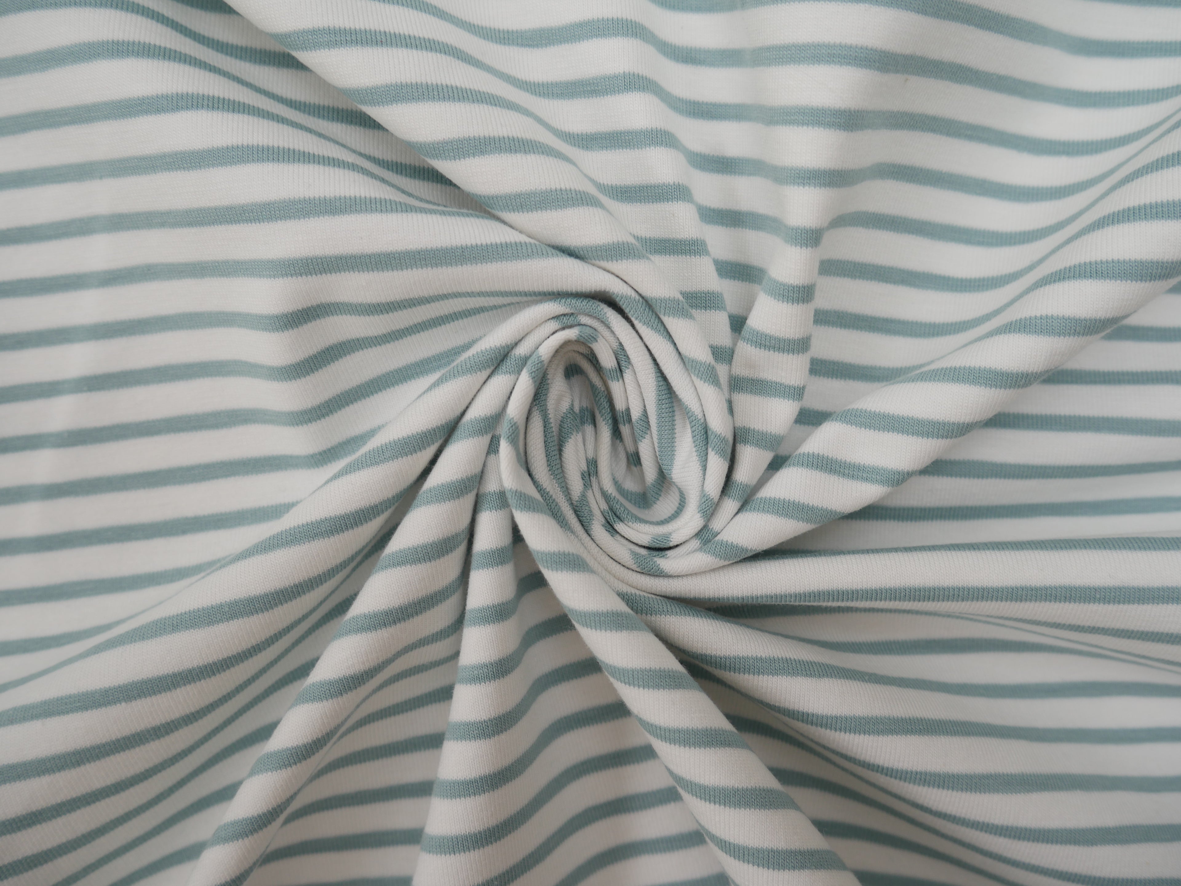 Breton Stripe Cotton Jersey in Sage & Ivory £16.00 pm-Cotton Jersey-Flying Bobbins Haberdashery