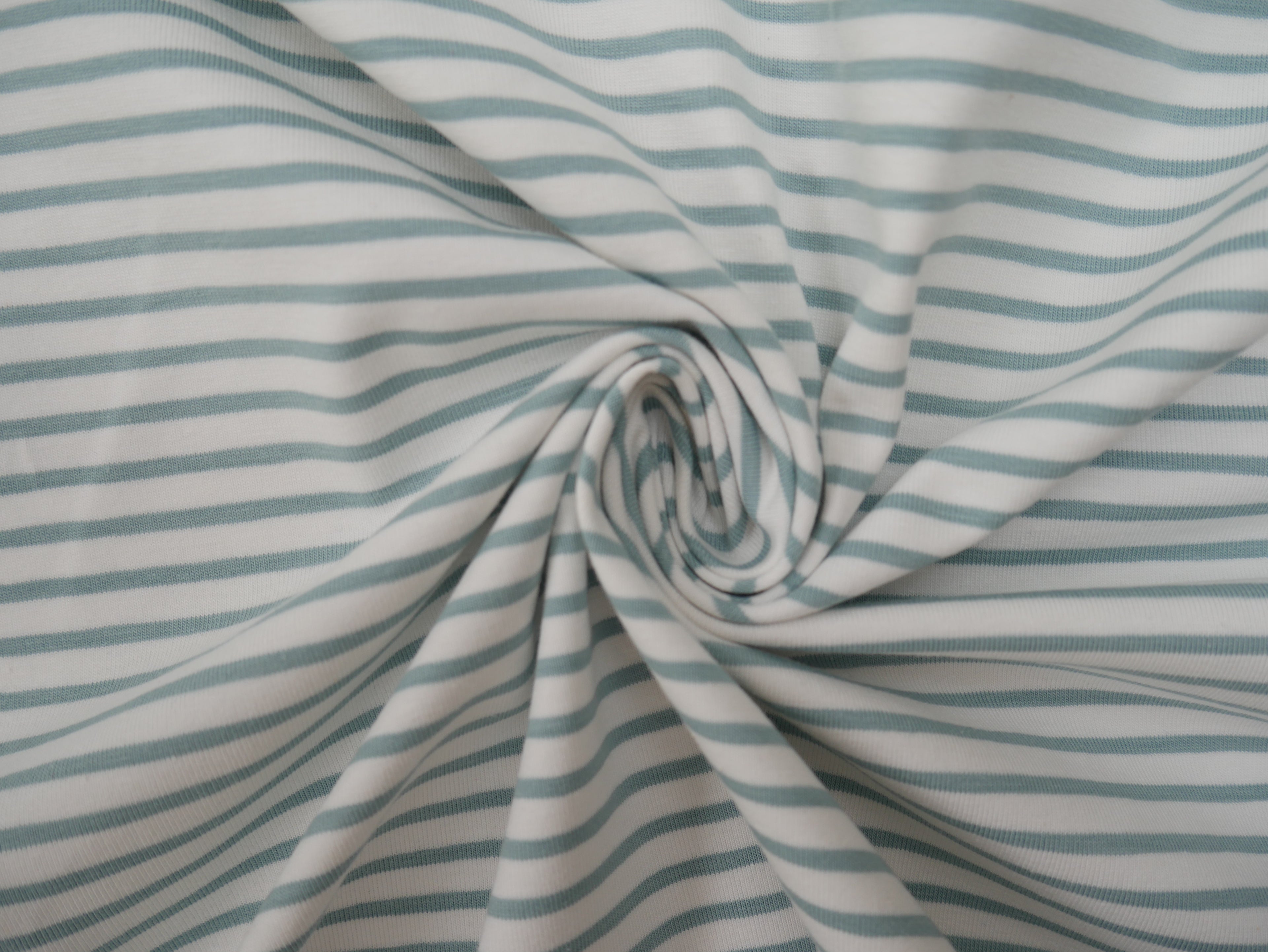 Breton Stripe Cotton Jersey in Sage & Ivory £16.00 pm-Cotton Jersey-Flying Bobbins Haberdashery