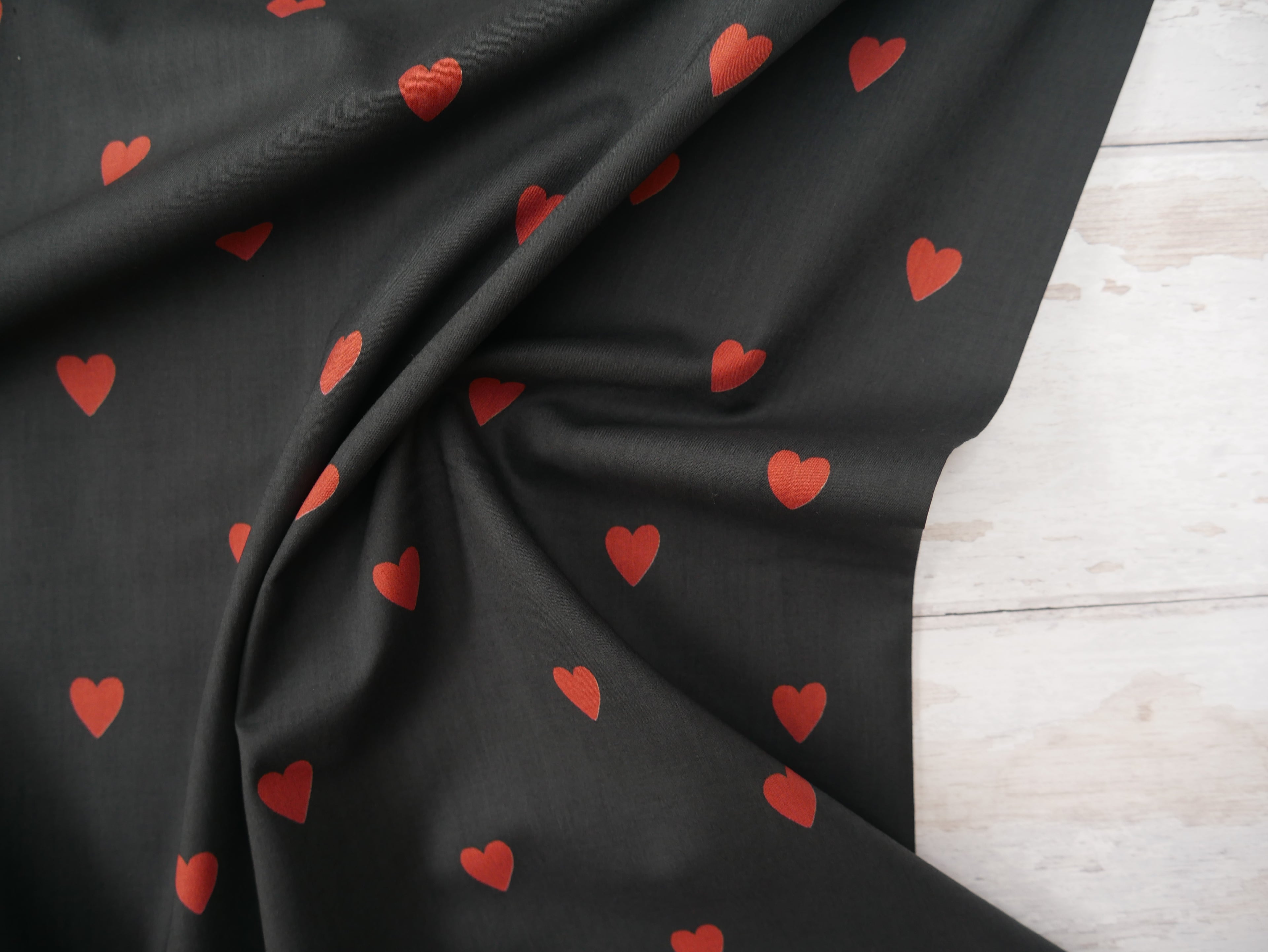 Loveheart Cotton Lawn by Lady McElroy in Black, £18.50 p/m-Fabric-Flying Bobbins Haberdashery