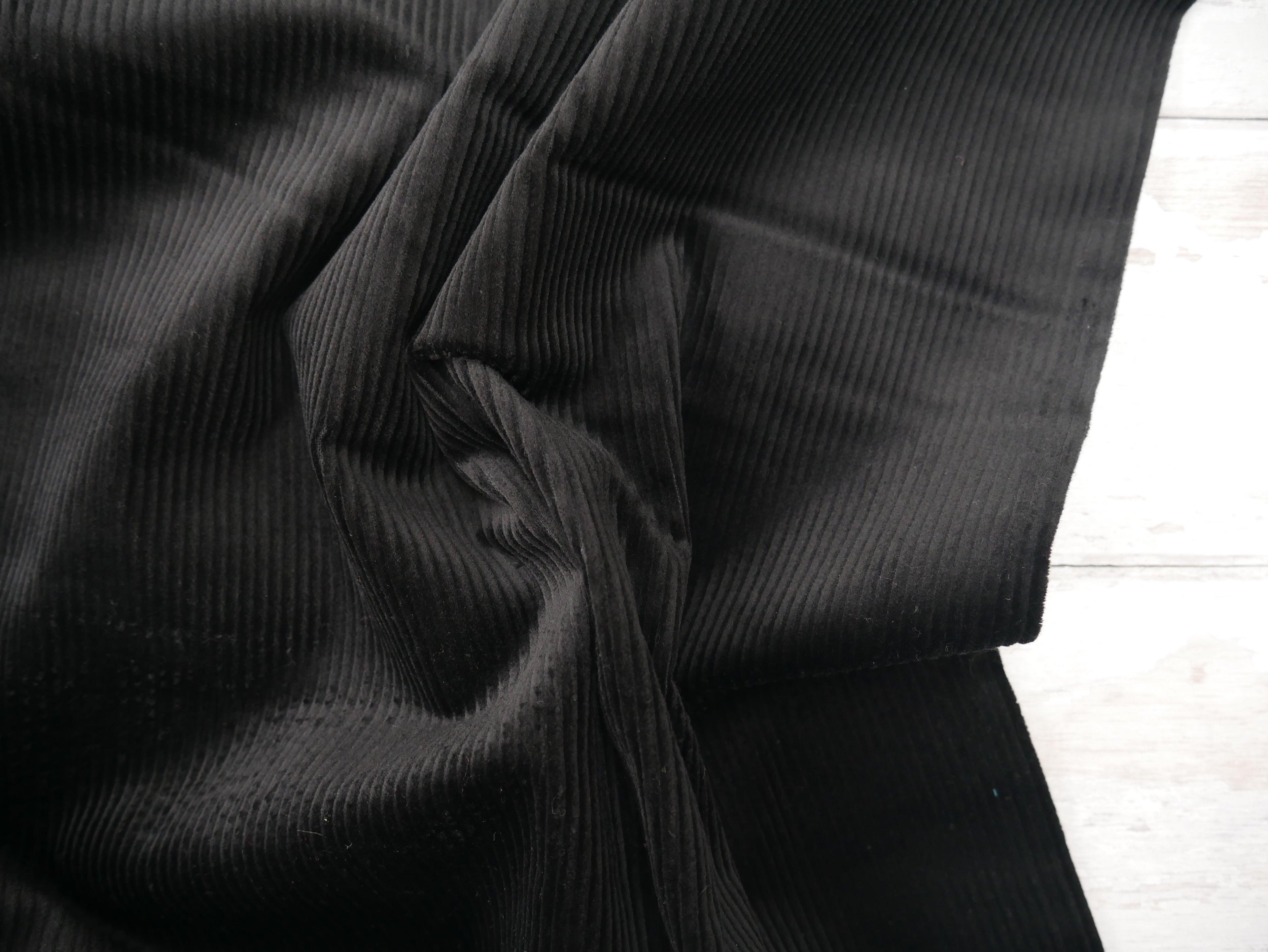 Stretch Needlecord in Black, £19.50 p/m-Cotton-Flying Bobbins Haberdashery