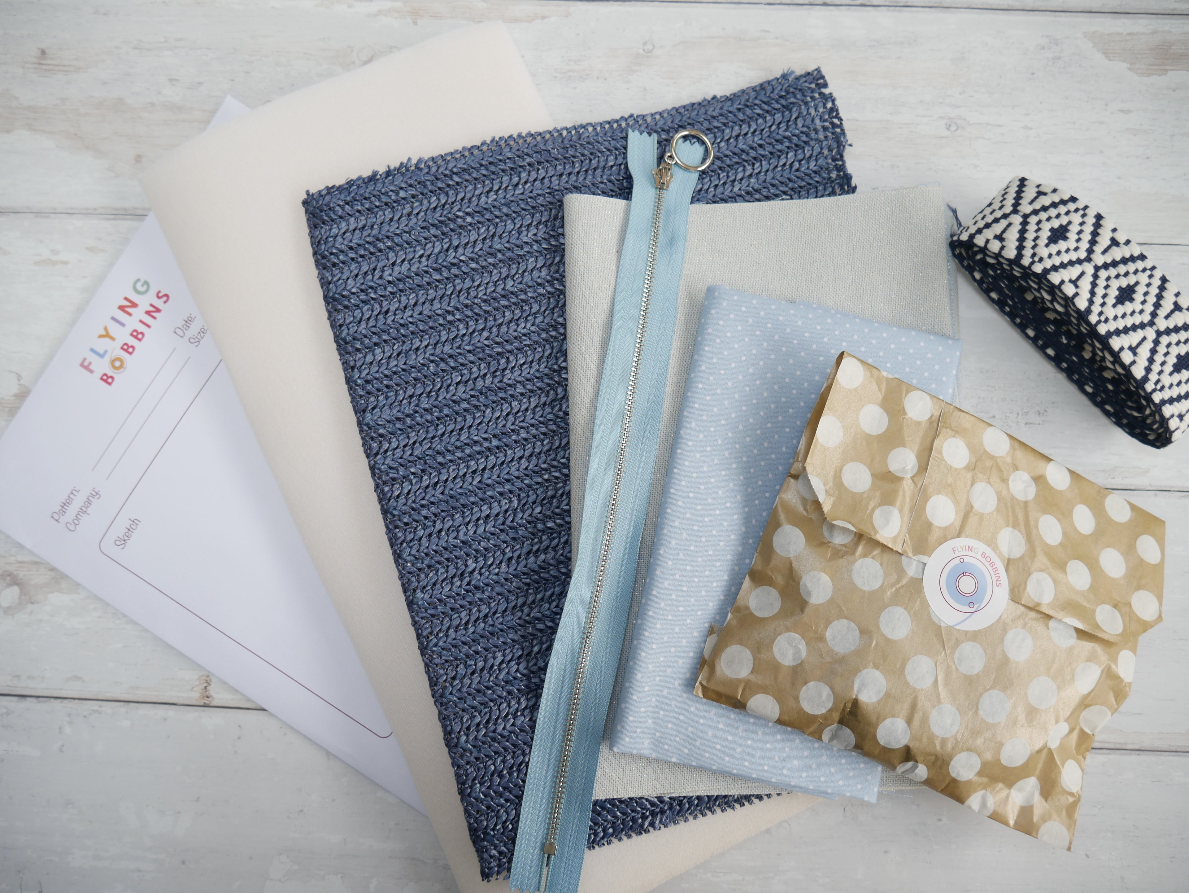 Amber Cross-Body Bag Making Kit - Raffia in Indigo-Sewing Kit-Flying Bobbins Haberdashery