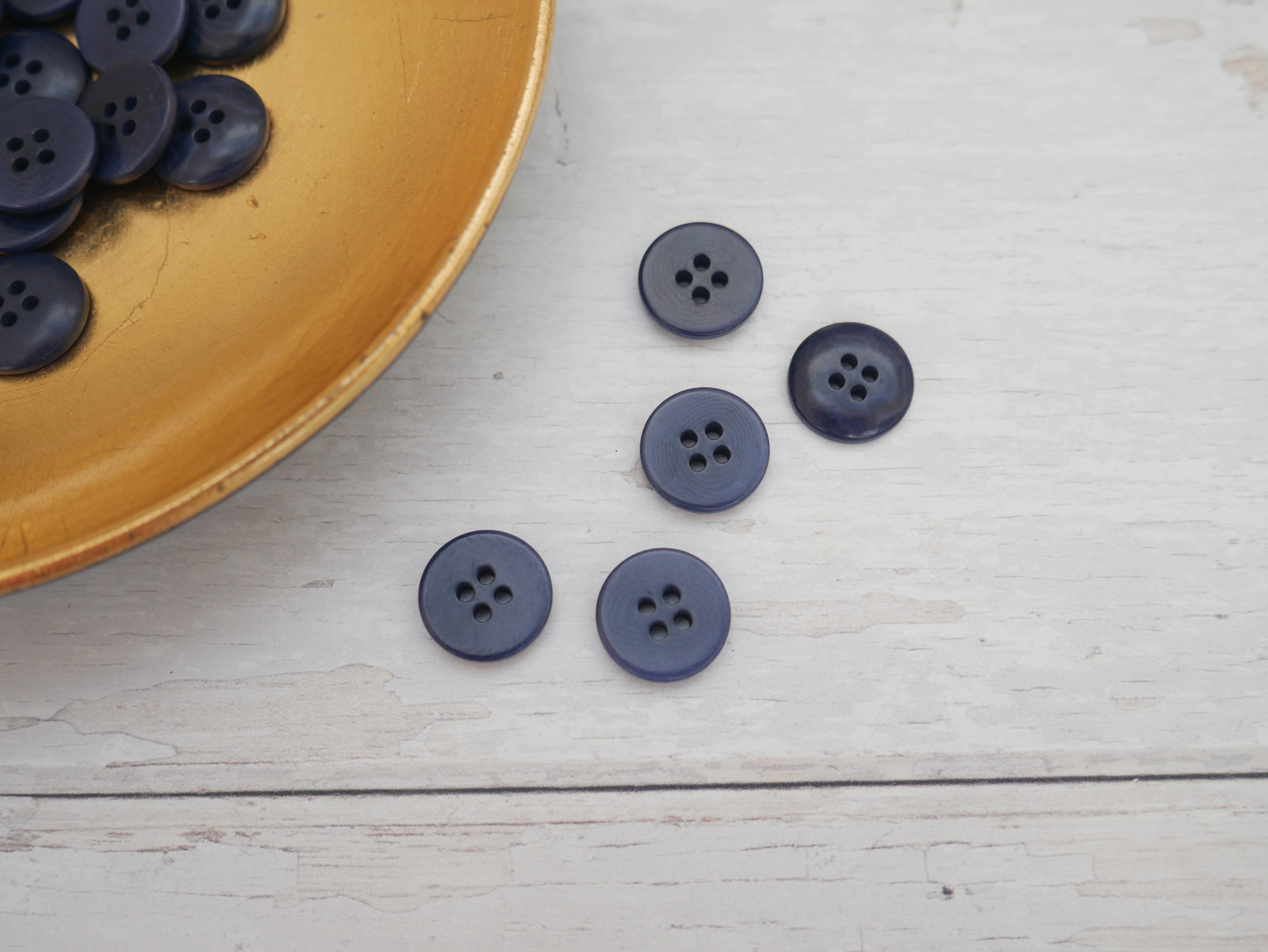 4-Hole, 15mm - Eco-Conscious, Corozo Button, Navy-Button-Flying Bobbins Haberdashery