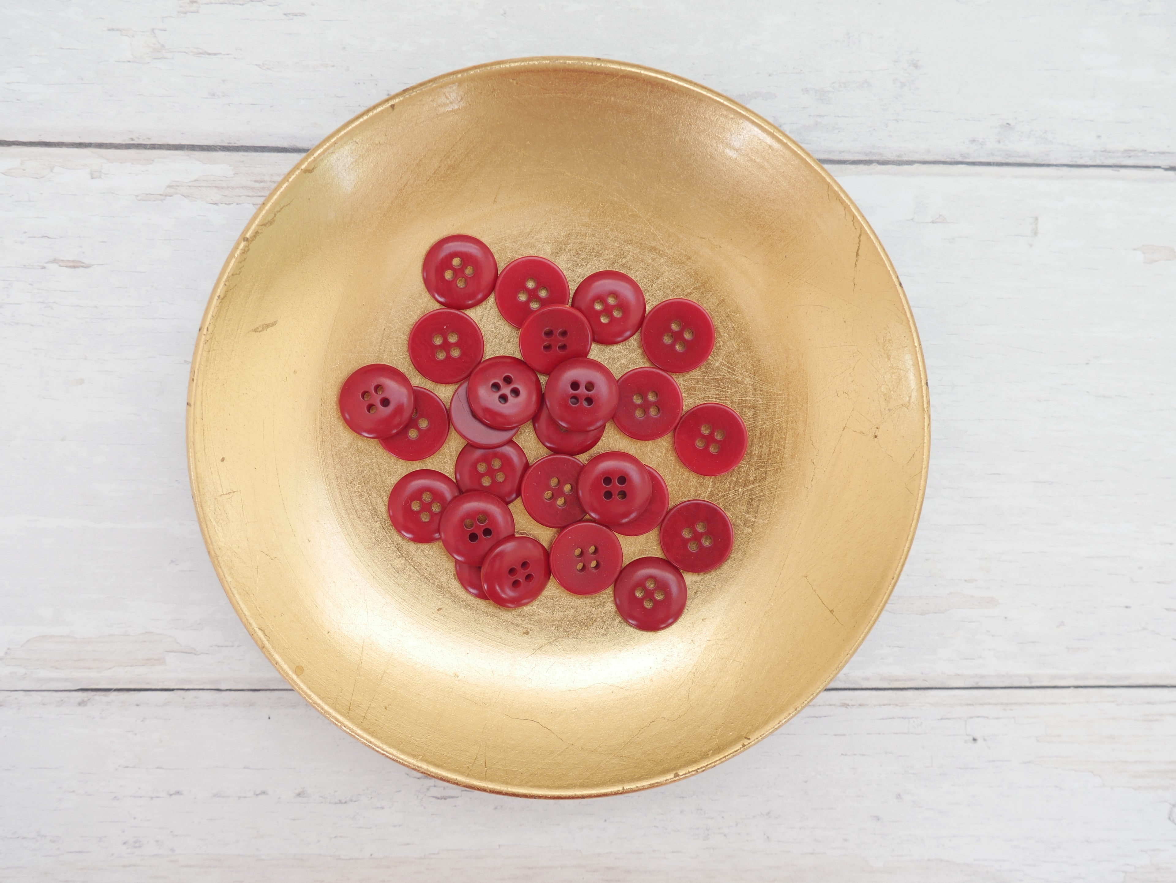 4-Hole, 15mm - Eco-Conscious, Corozo Button, Red-Button-Flying Bobbins Haberdashery