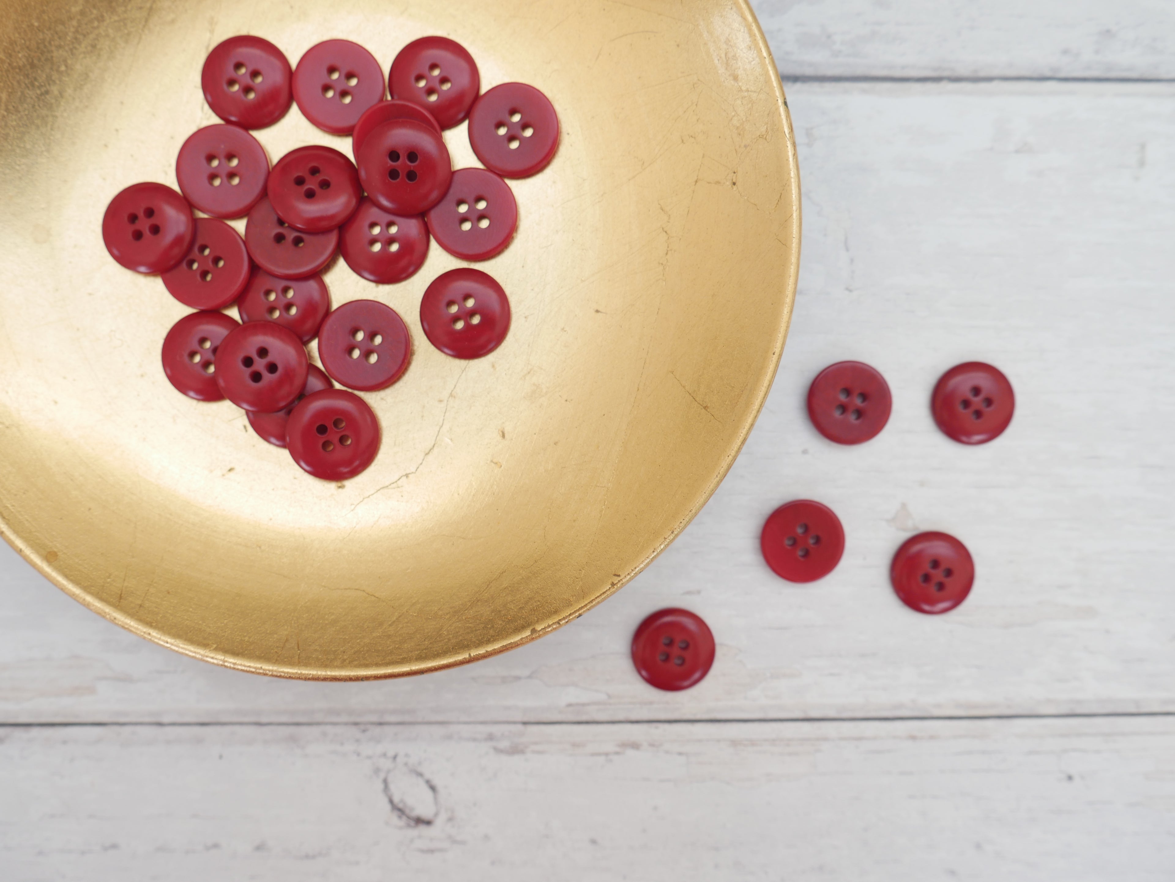4-Hole, 15mm - Eco-Conscious, Corozo Button, Red-Button-Flying Bobbins Haberdashery
