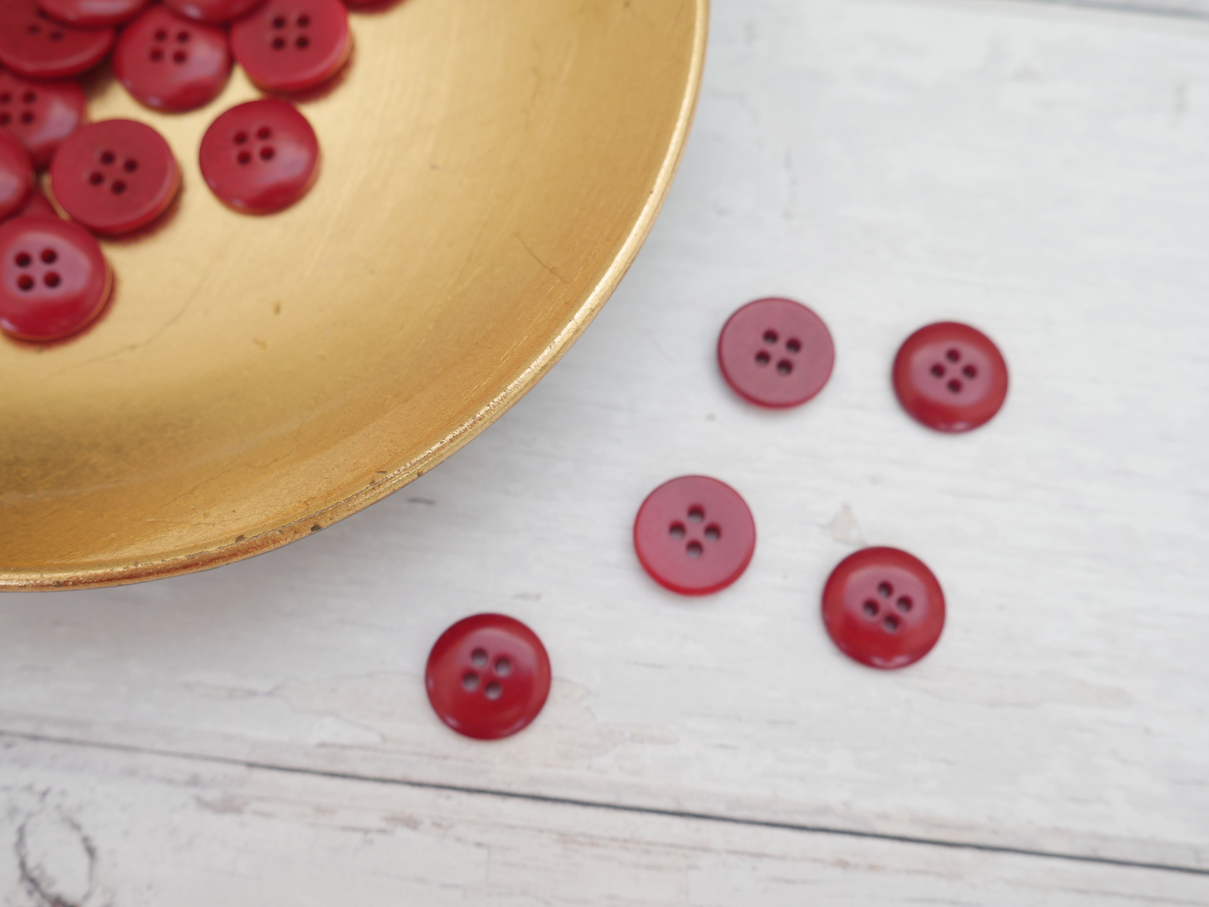 4-Hole, 15mm - Eco-Conscious, Corozo Button, Red-Button-Flying Bobbins Haberdashery