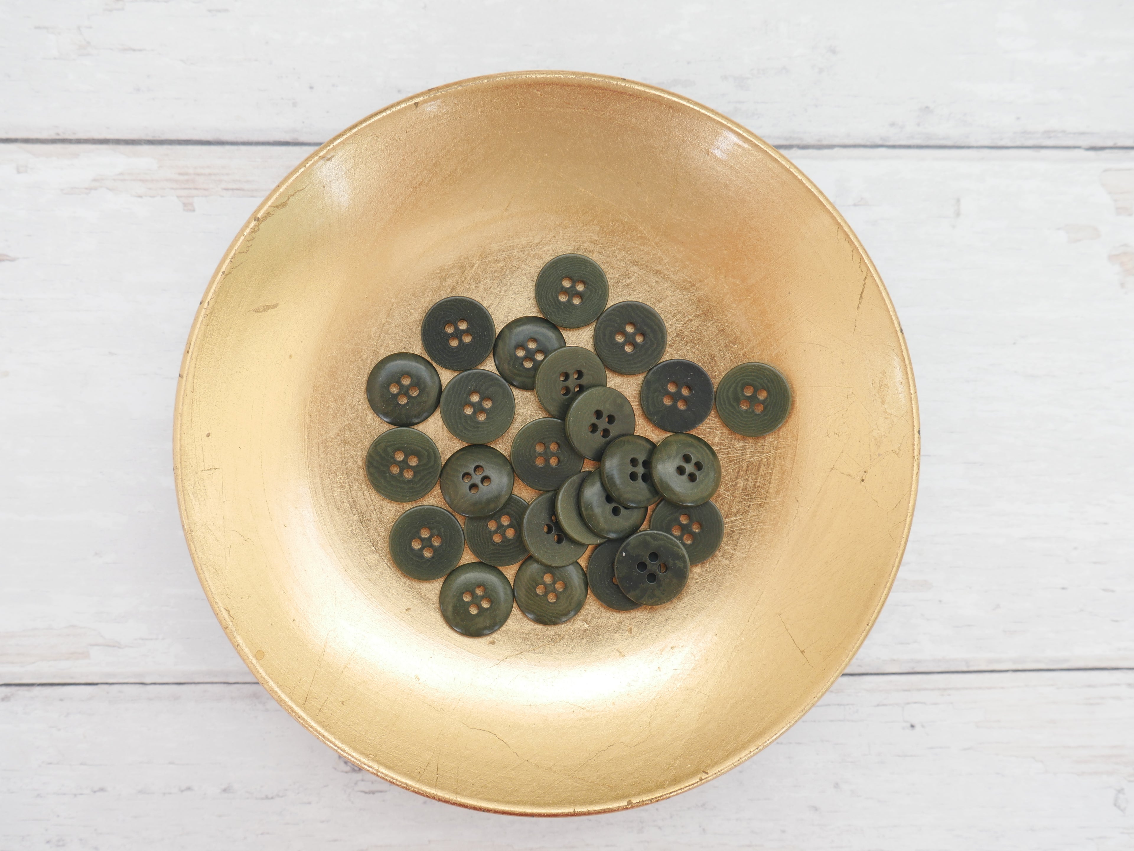 4-Hole, 15mm - Eco-Conscious, Corozo Button, Khaki-Button-Flying Bobbins Haberdashery