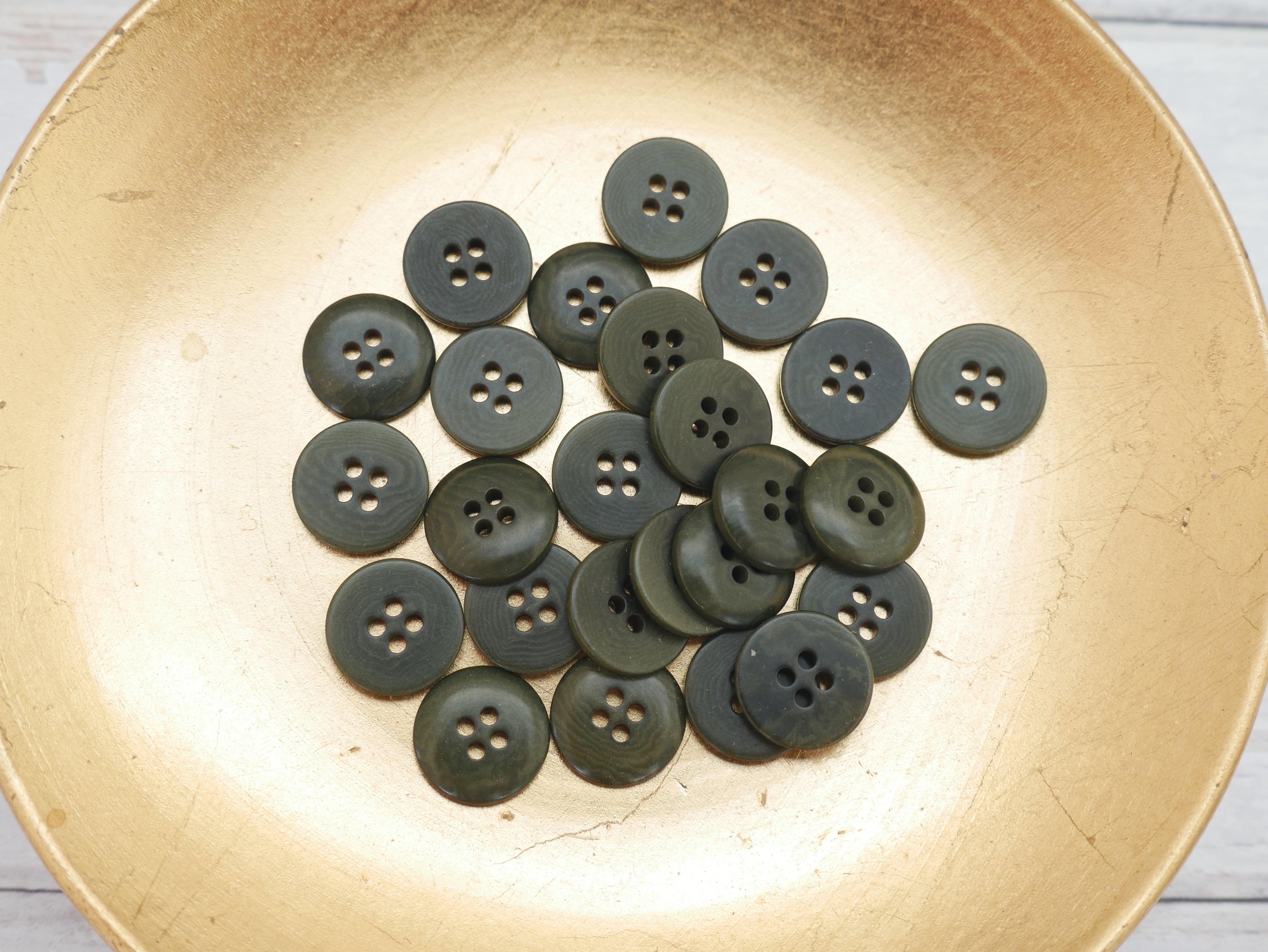 4-Hole, 15mm - Eco-Conscious, Corozo Button, Khaki-Button-Flying Bobbins Haberdashery
