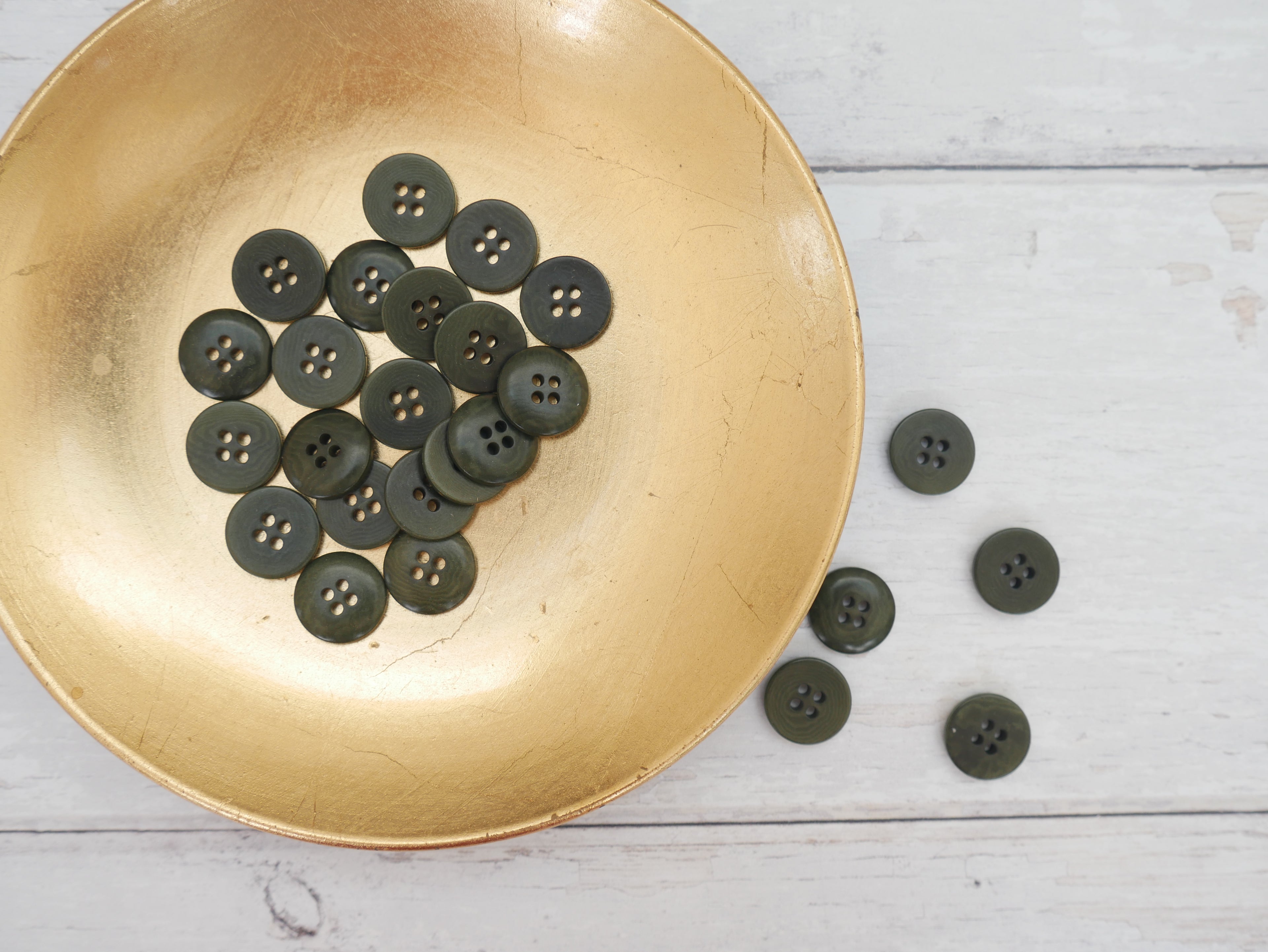 4-Hole, 15mm - Eco-Conscious, Corozo Button, Khaki-Button-Flying Bobbins Haberdashery