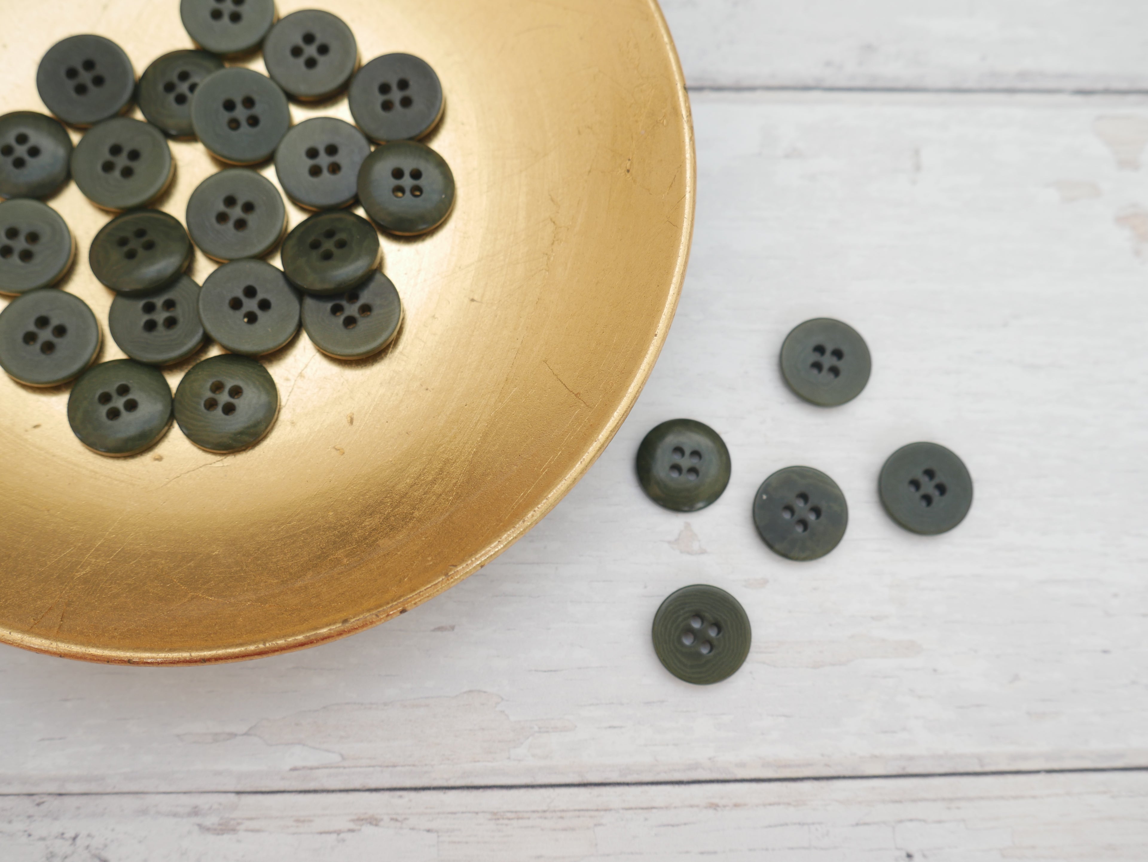 4-Hole, 15mm - Eco-Conscious, Corozo Button, Khaki-Button-Flying Bobbins Haberdashery