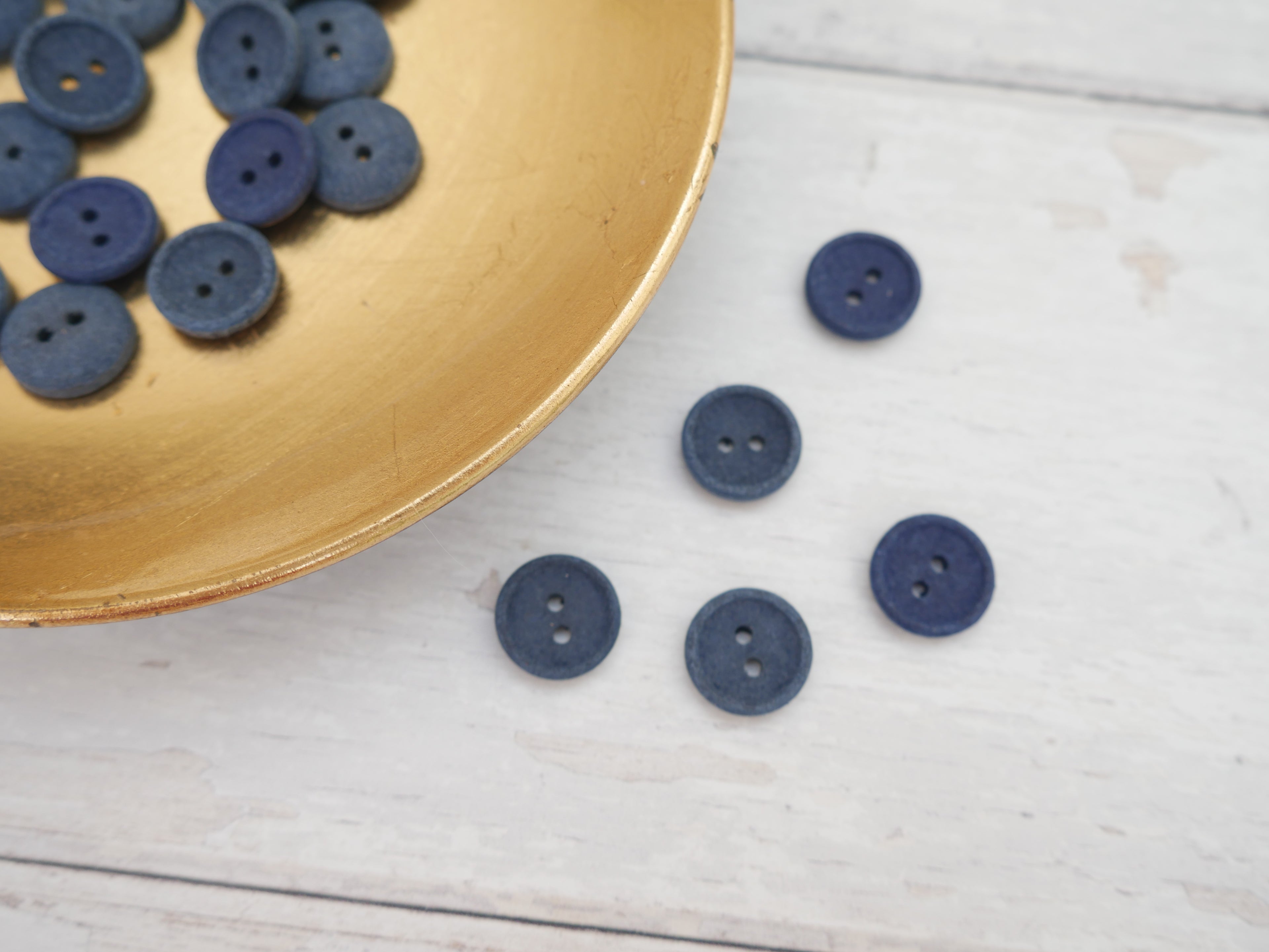 2-Hole, 15mm - Eco Recycled Cotton Button, Navy-Button-Flying Bobbins Haberdashery