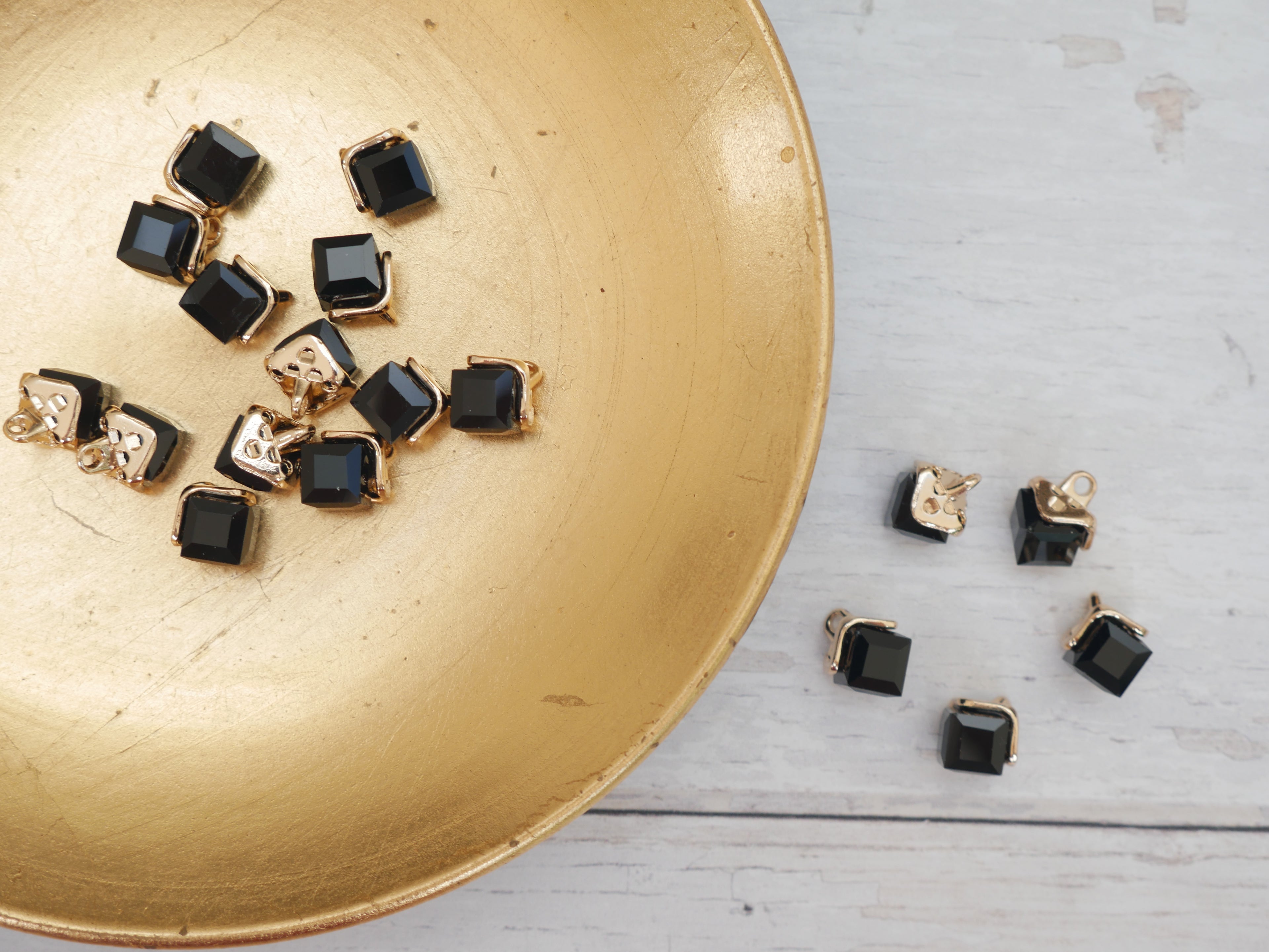 Crystal Cube Button in Black-Button-Flying Bobbins Haberdashery