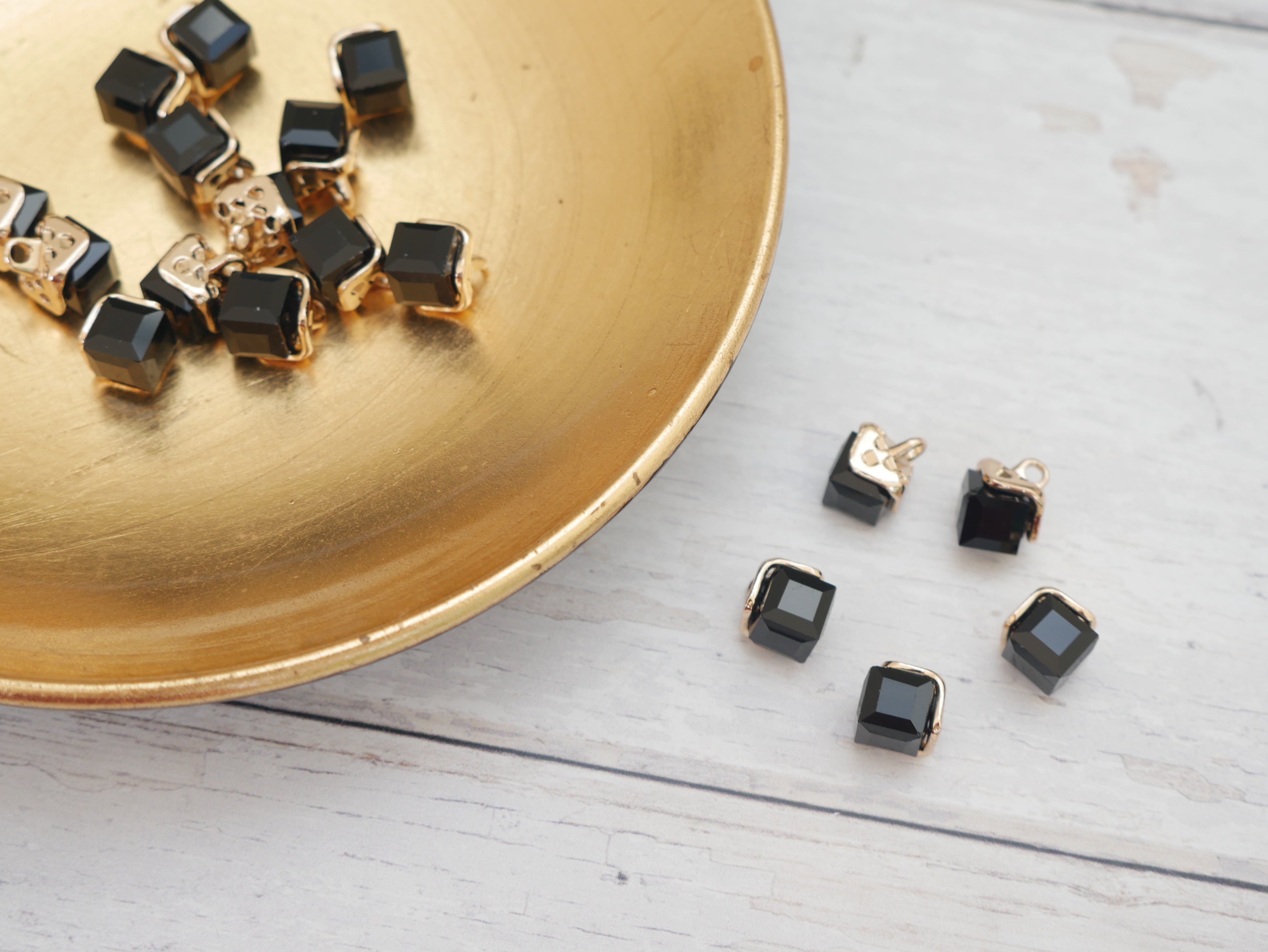 Crystal Cube Button in Black-Button-Flying Bobbins Haberdashery