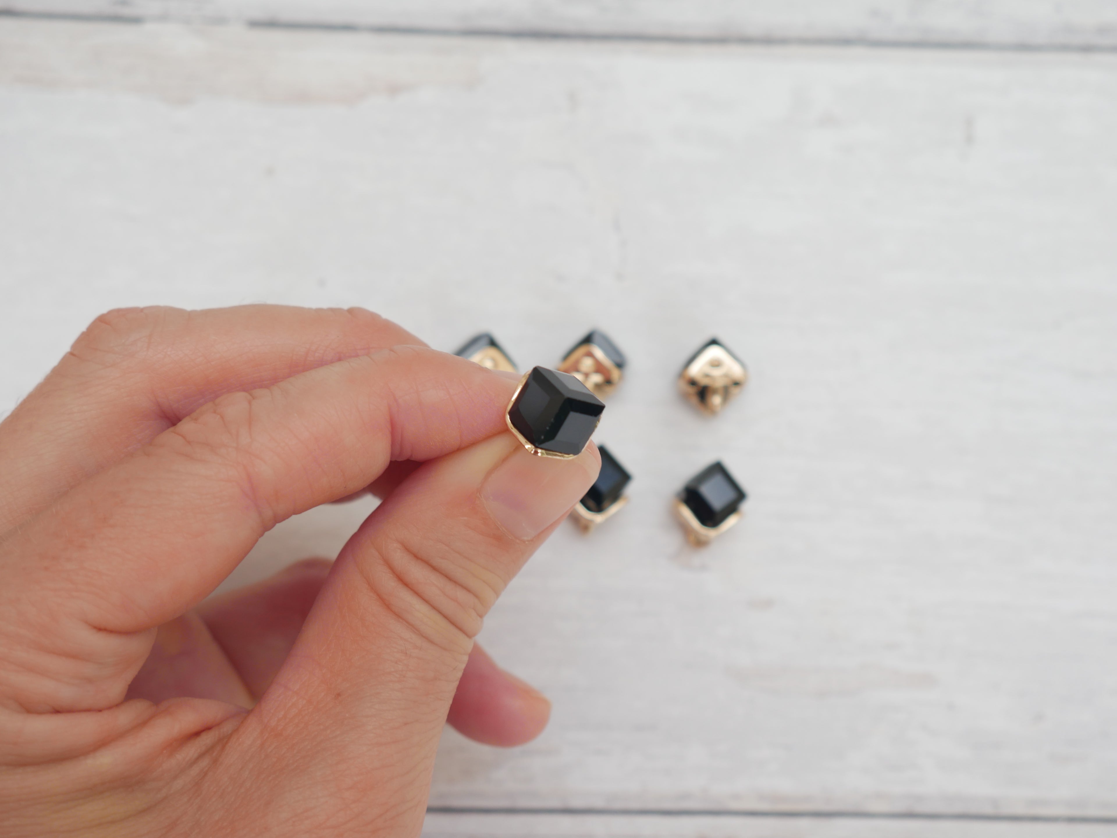 Crystal Cube Button in Black-Button-Flying Bobbins Haberdashery