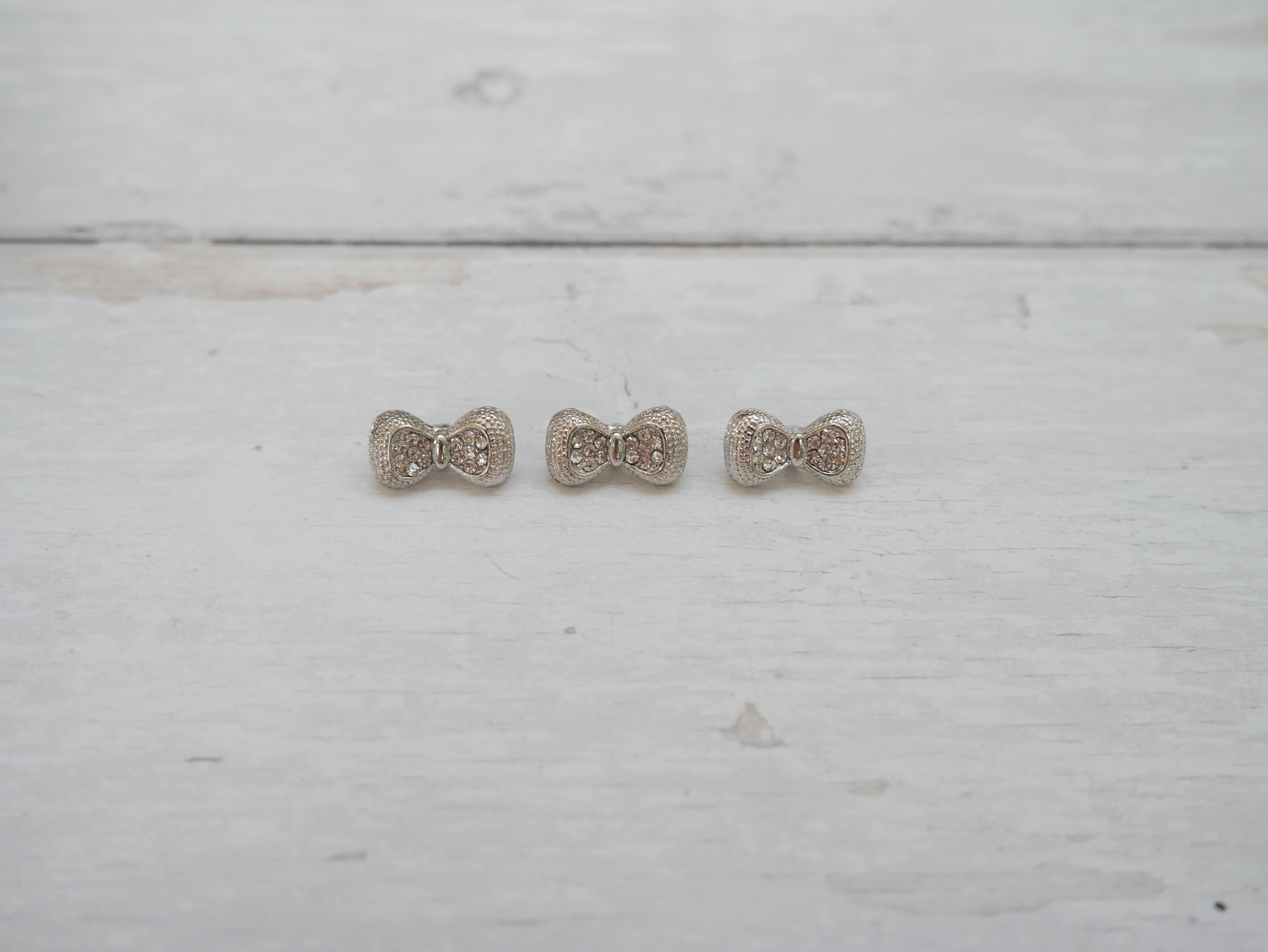 Jewelled Silver Bow Button-Button-Flying Bobbins Haberdashery