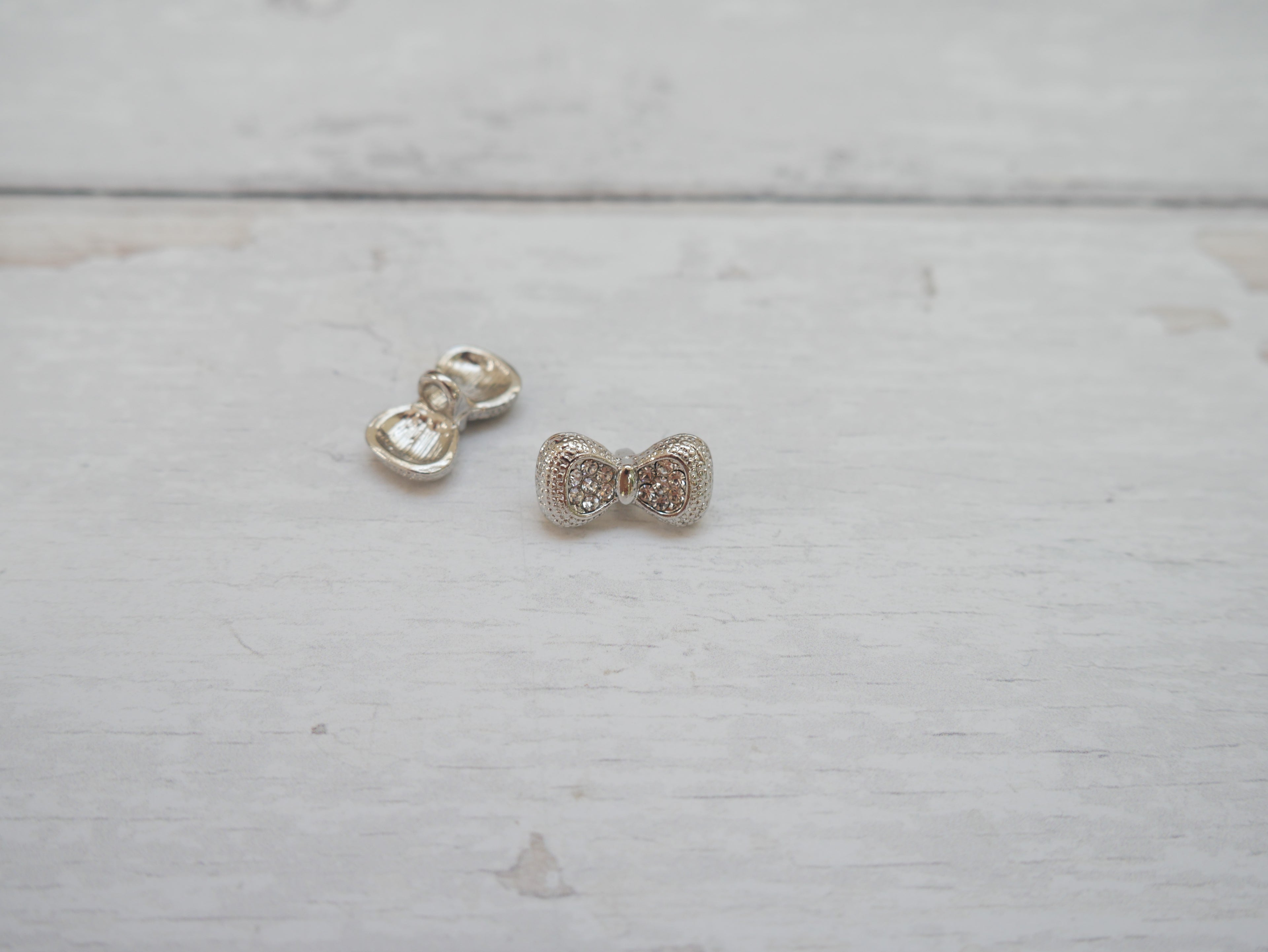 Jewelled Silver Bow Button-Button-Flying Bobbins Haberdashery