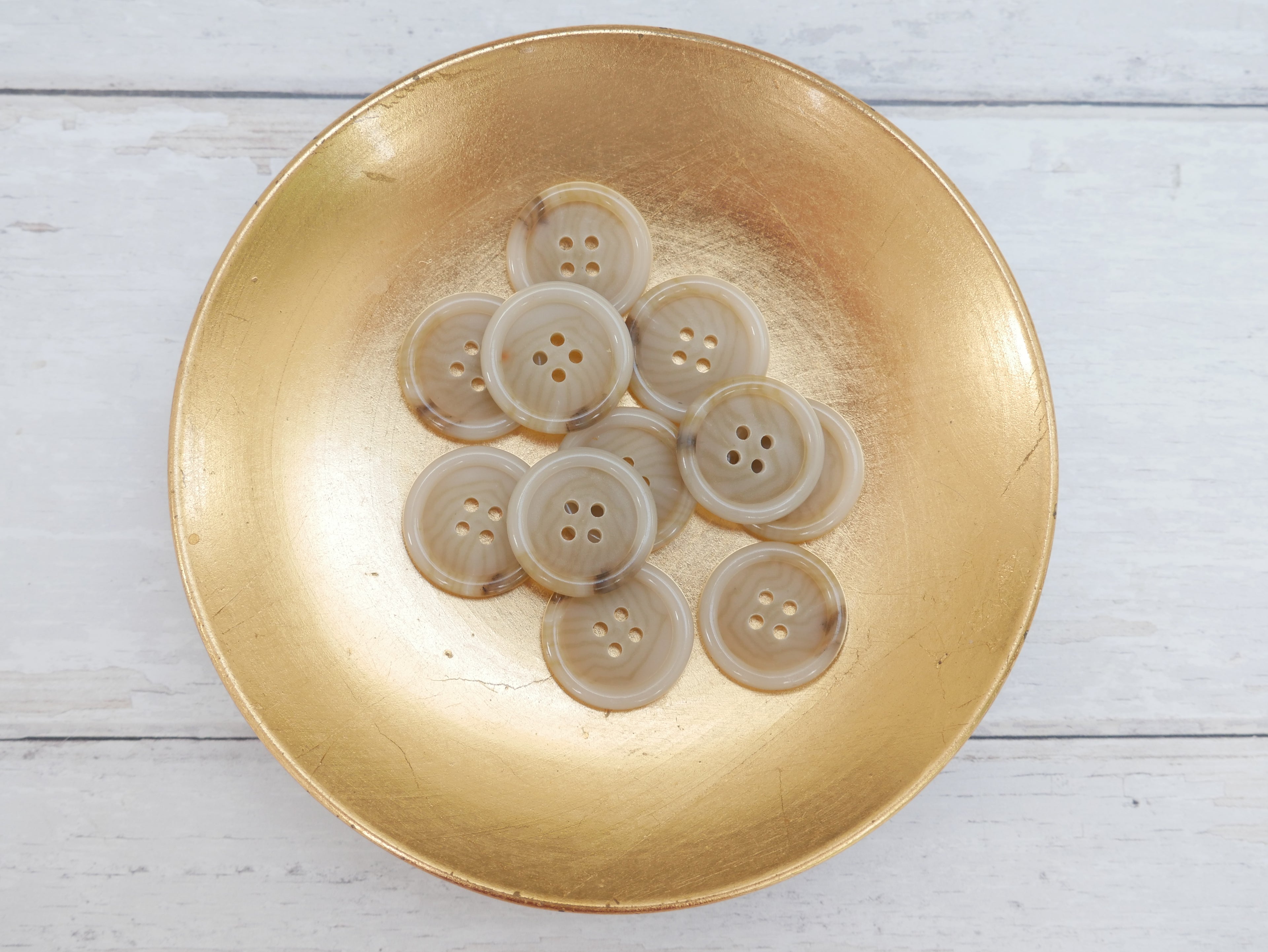 Variegated, 4-Hole, 25mm Button in Ecru-Button-Flying Bobbins Haberdashery