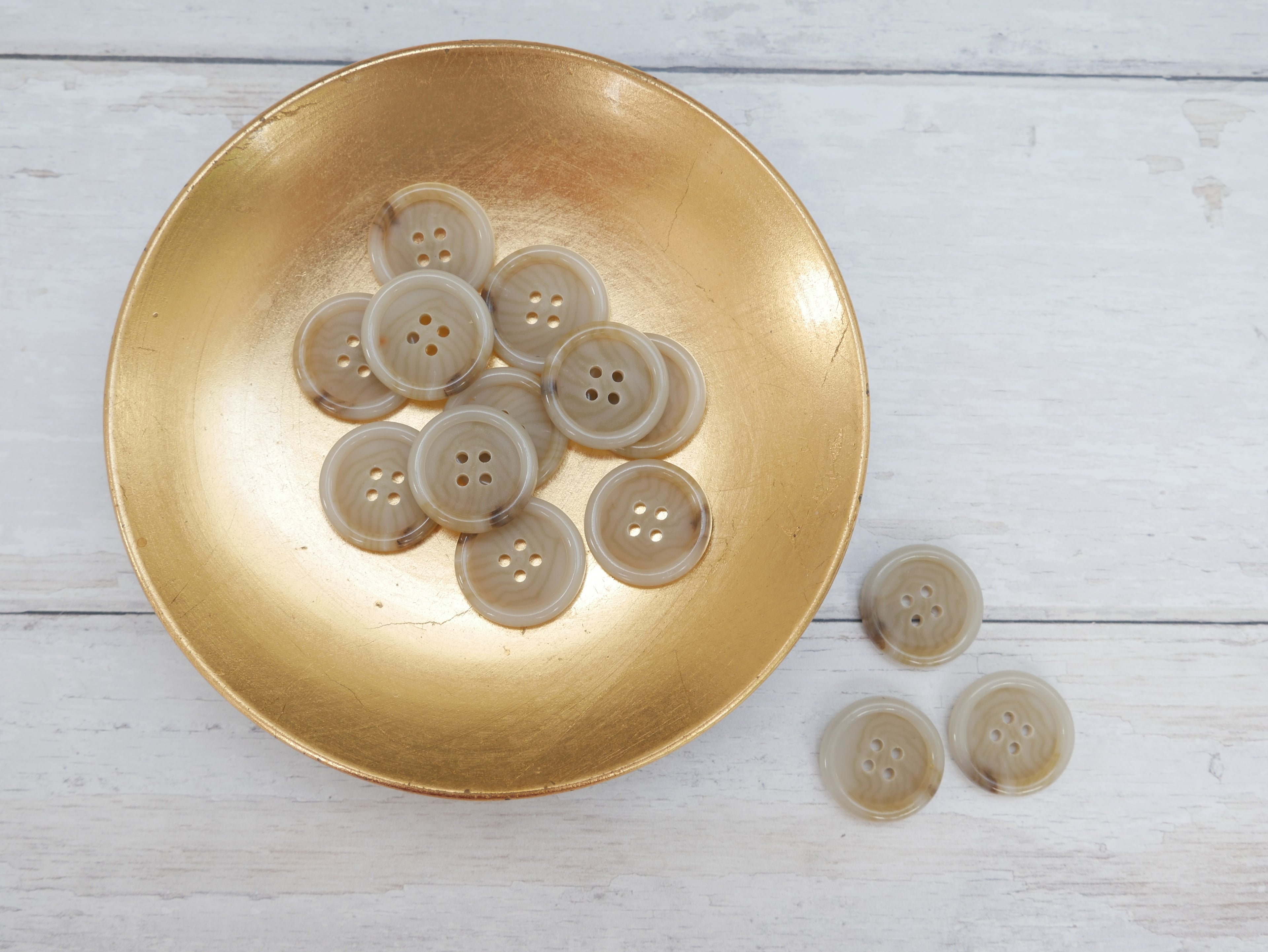 Variegated, 4-Hole, 25mm Button in Ecru-Button-Flying Bobbins Haberdashery