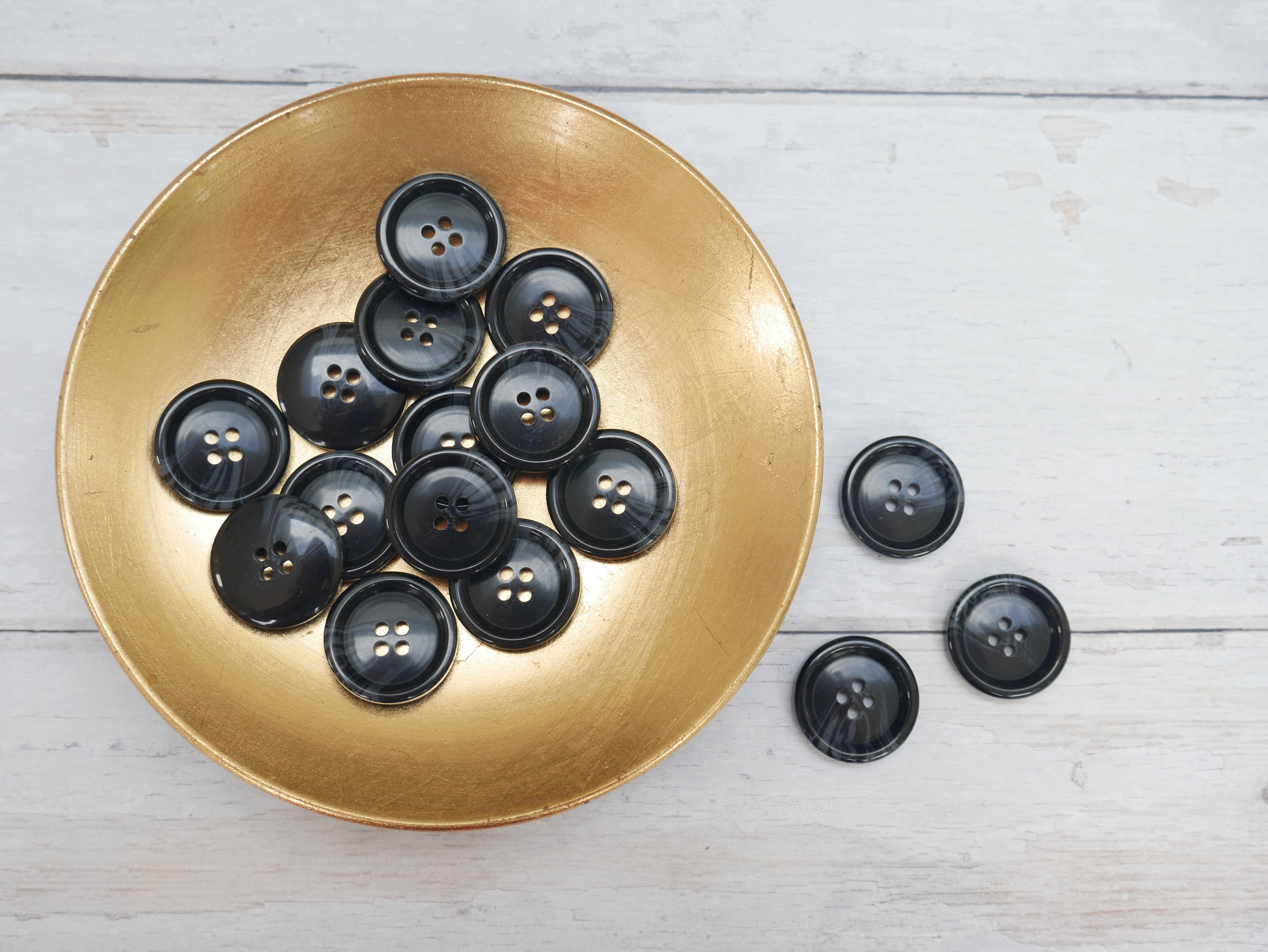 Variegated, 4-Hole, 25mm Button in Black-Button-Flying Bobbins Haberdashery