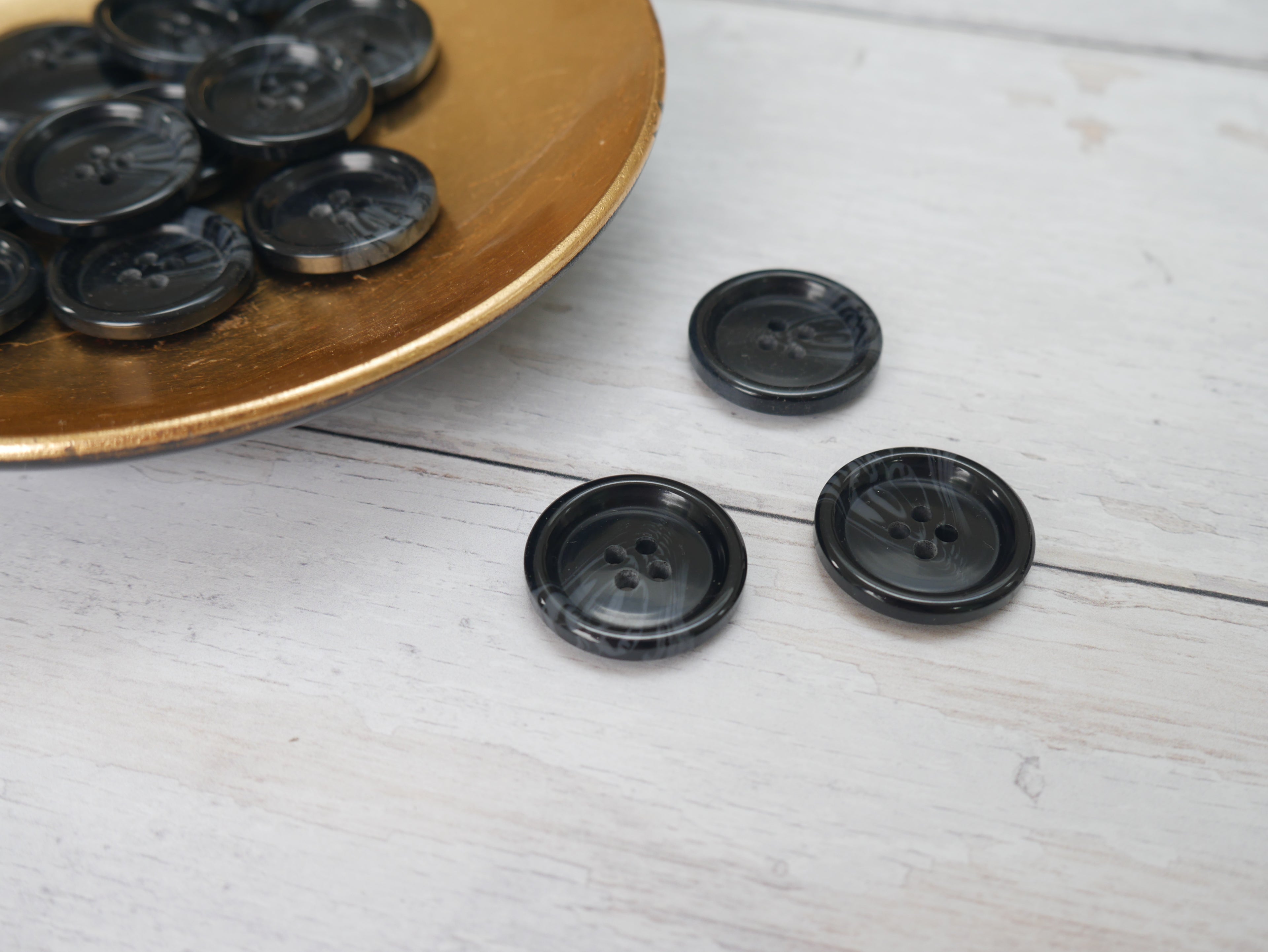 Variegated, 4-Hole, 25mm Button in Black-Button-Flying Bobbins Haberdashery