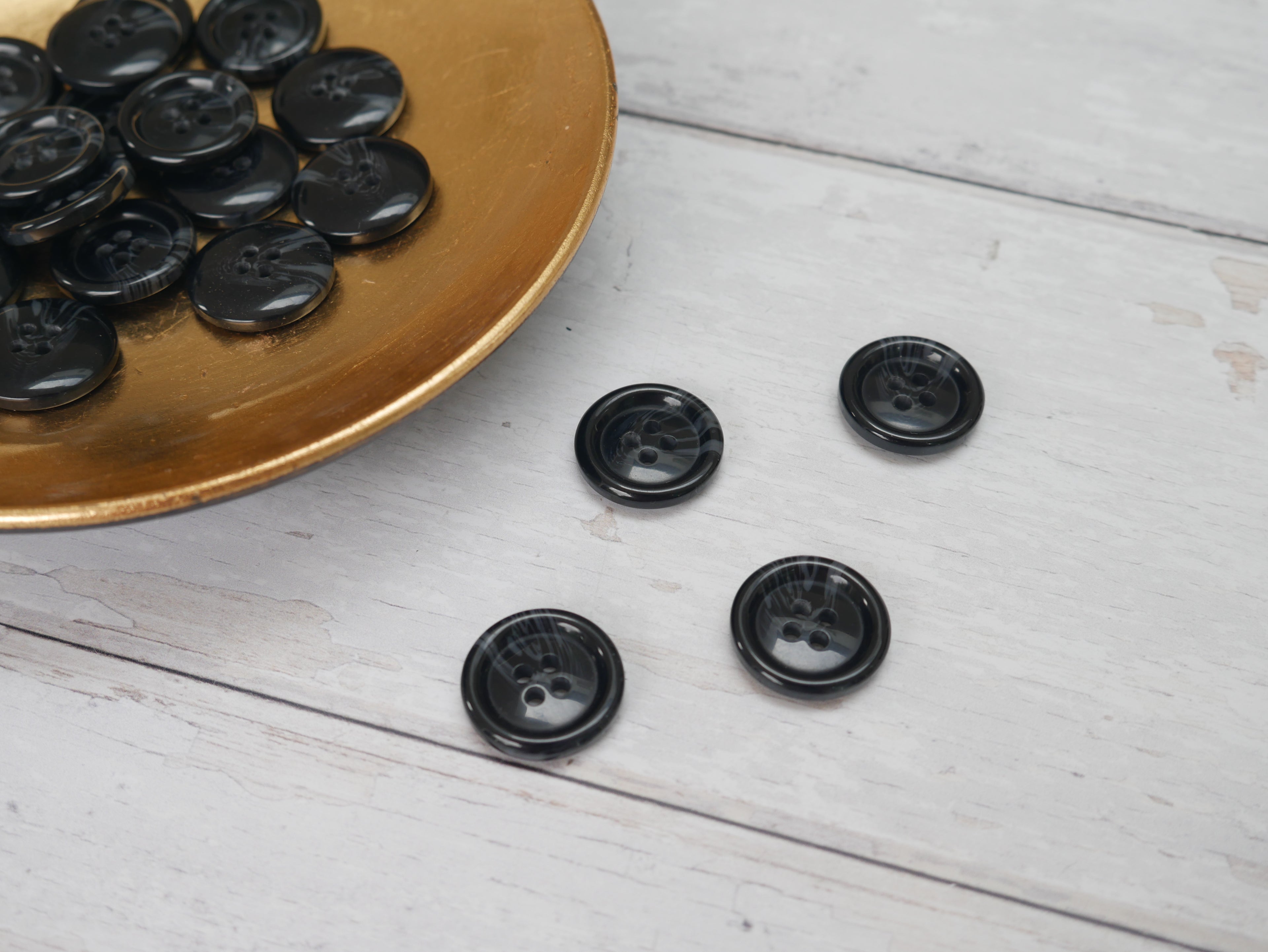 Variegated, 4-Hole, 20mm Button in Black-Button-Flying Bobbins Haberdashery