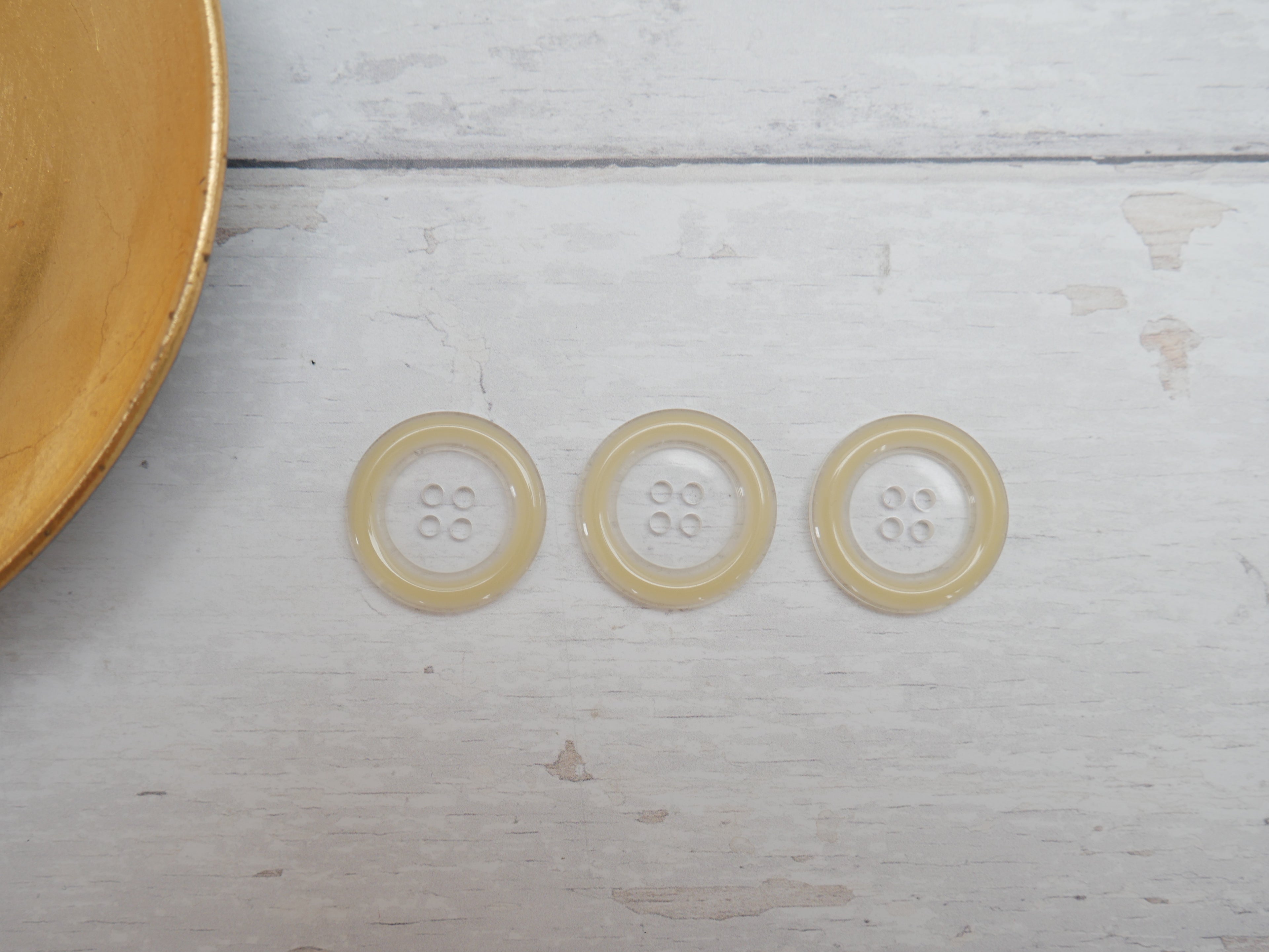 Clear, 25mm Coloured Rim 4-Hole Button in Cream-Button-Flying Bobbins Haberdashery