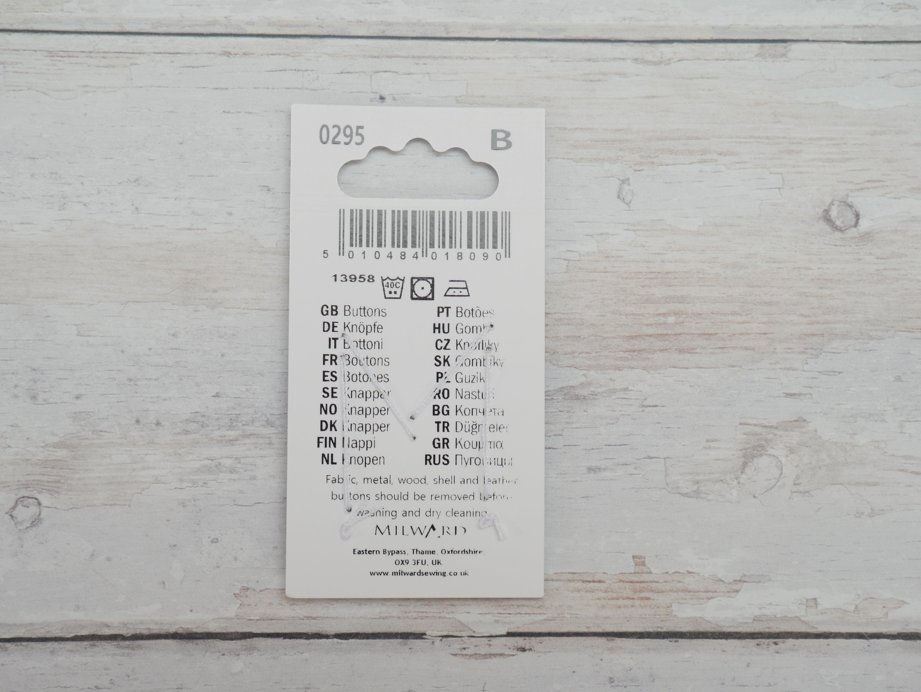 Milward 15mm, 2-Hole Buttons in White x 5-Button-Flying Bobbins Haberdashery