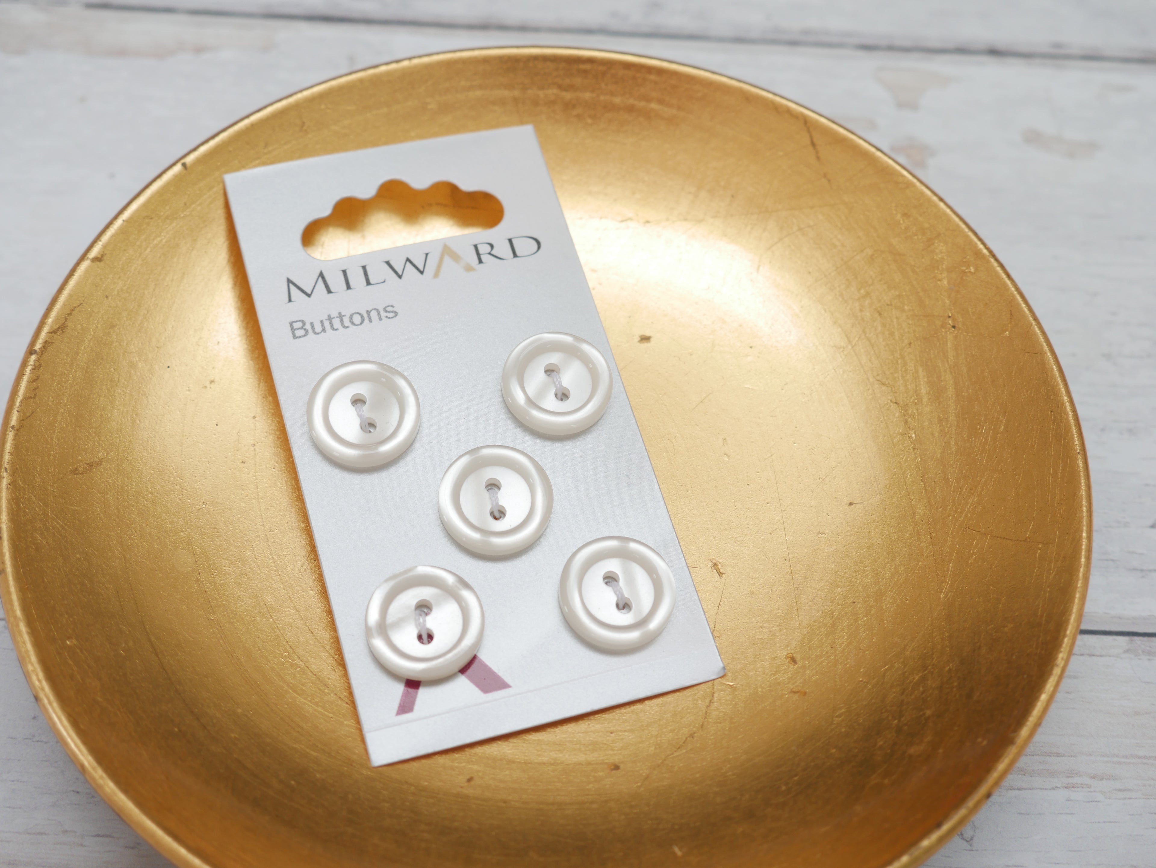 Milward 15mm, 2-Hole Buttons in White x 5-Button-Flying Bobbins Haberdashery