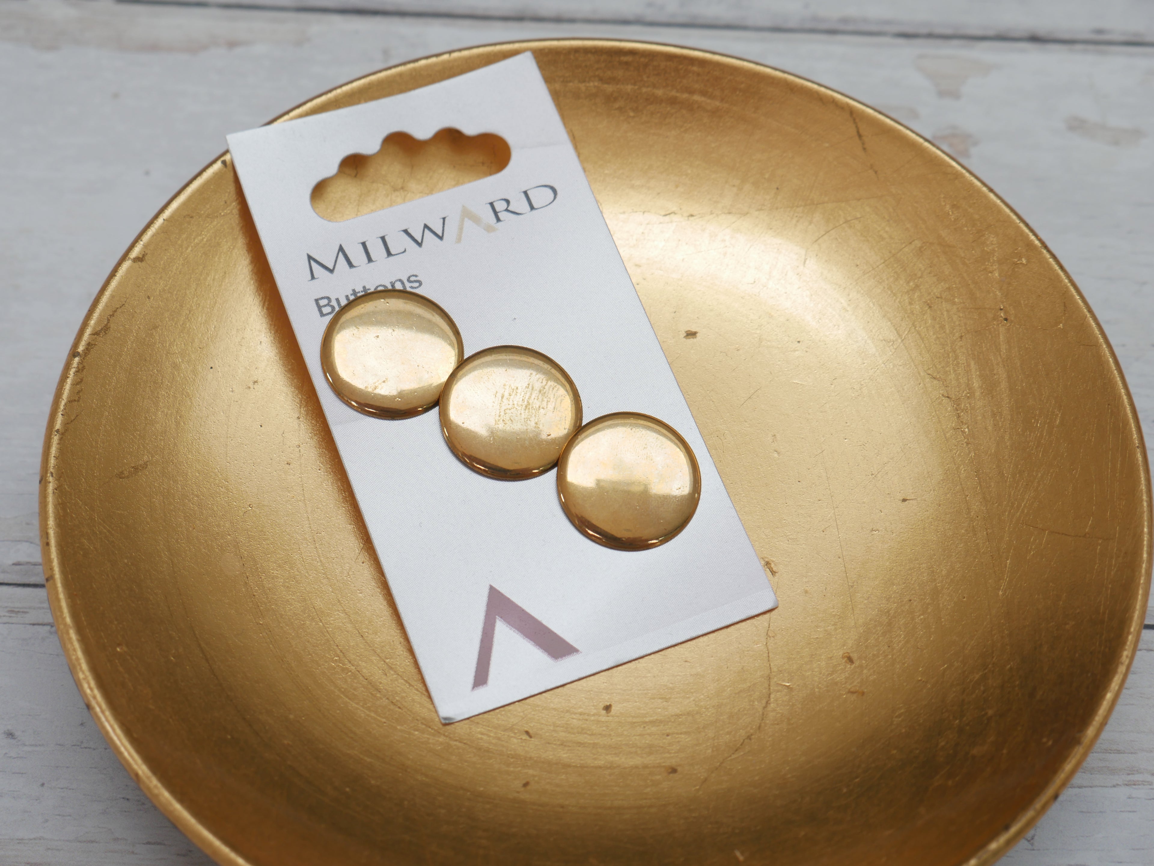 Milward 20mm, Shank Buttons in Gold x 3-Button-Flying Bobbins Haberdashery