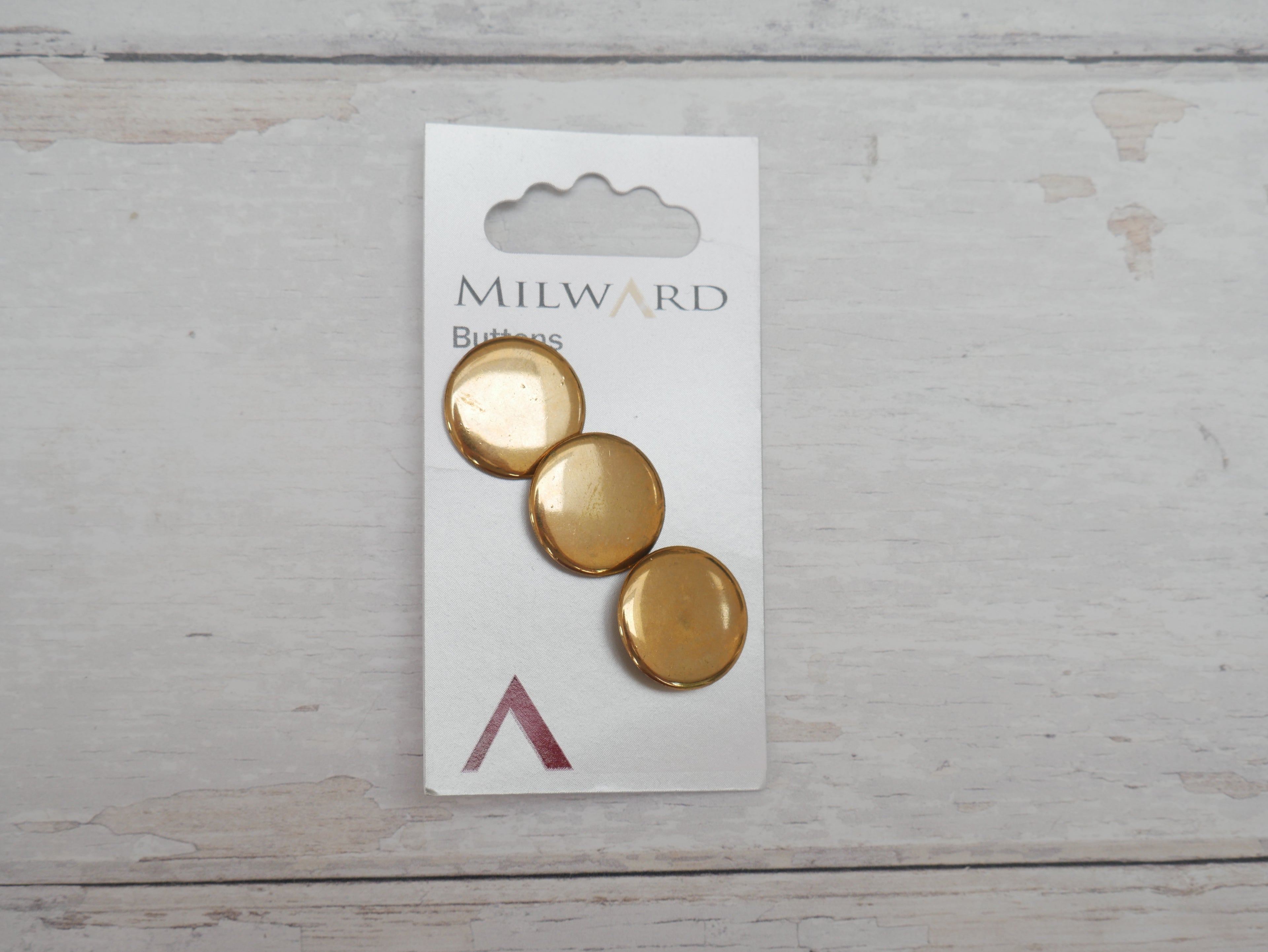 Milward 20mm, Shank Buttons in Gold x 3-Button-Flying Bobbins Haberdashery