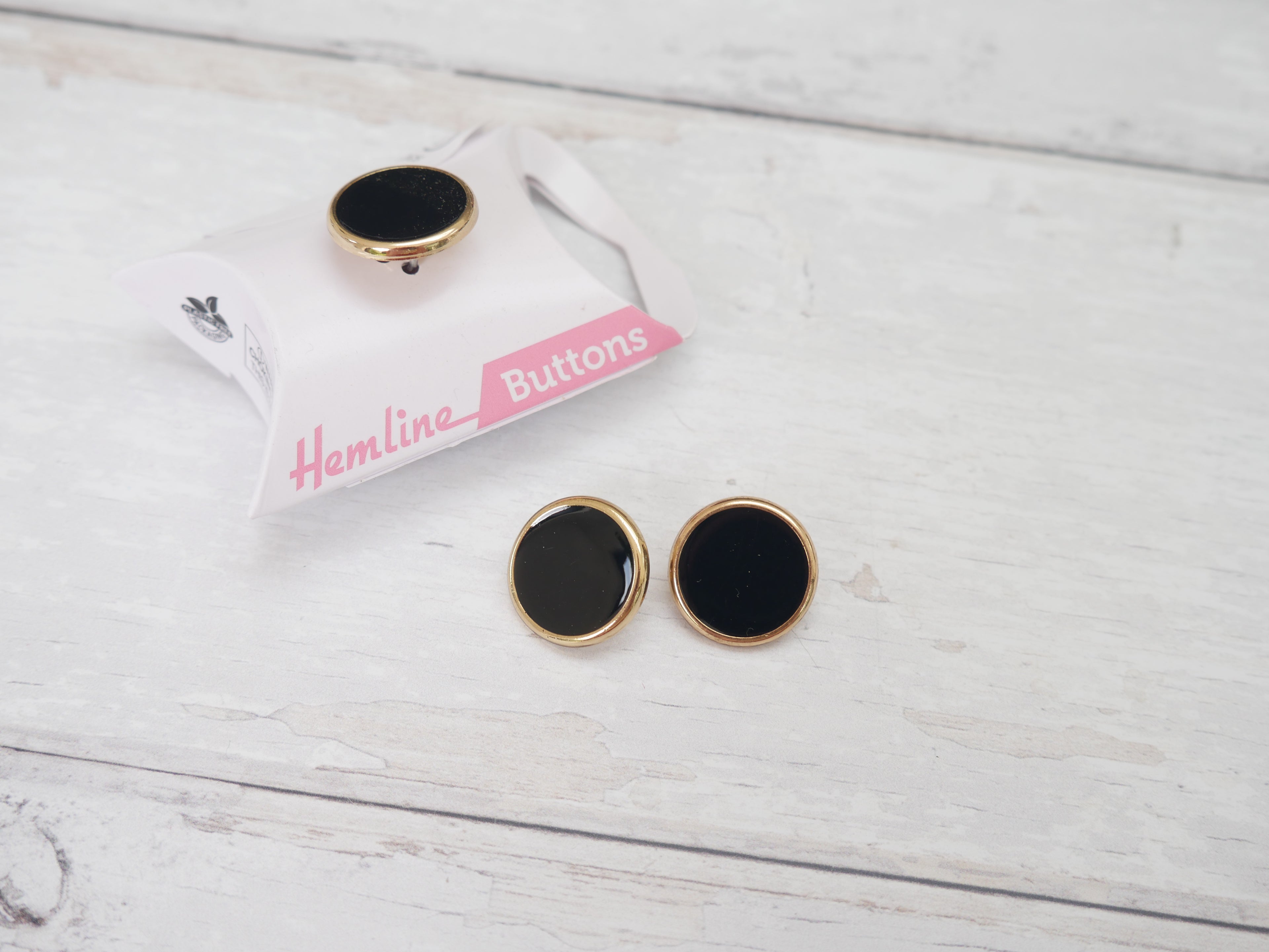 Hemline, Pack of 3 x 17.5mm Enamel Buttons - Black-Button-Flying Bobbins Haberdashery