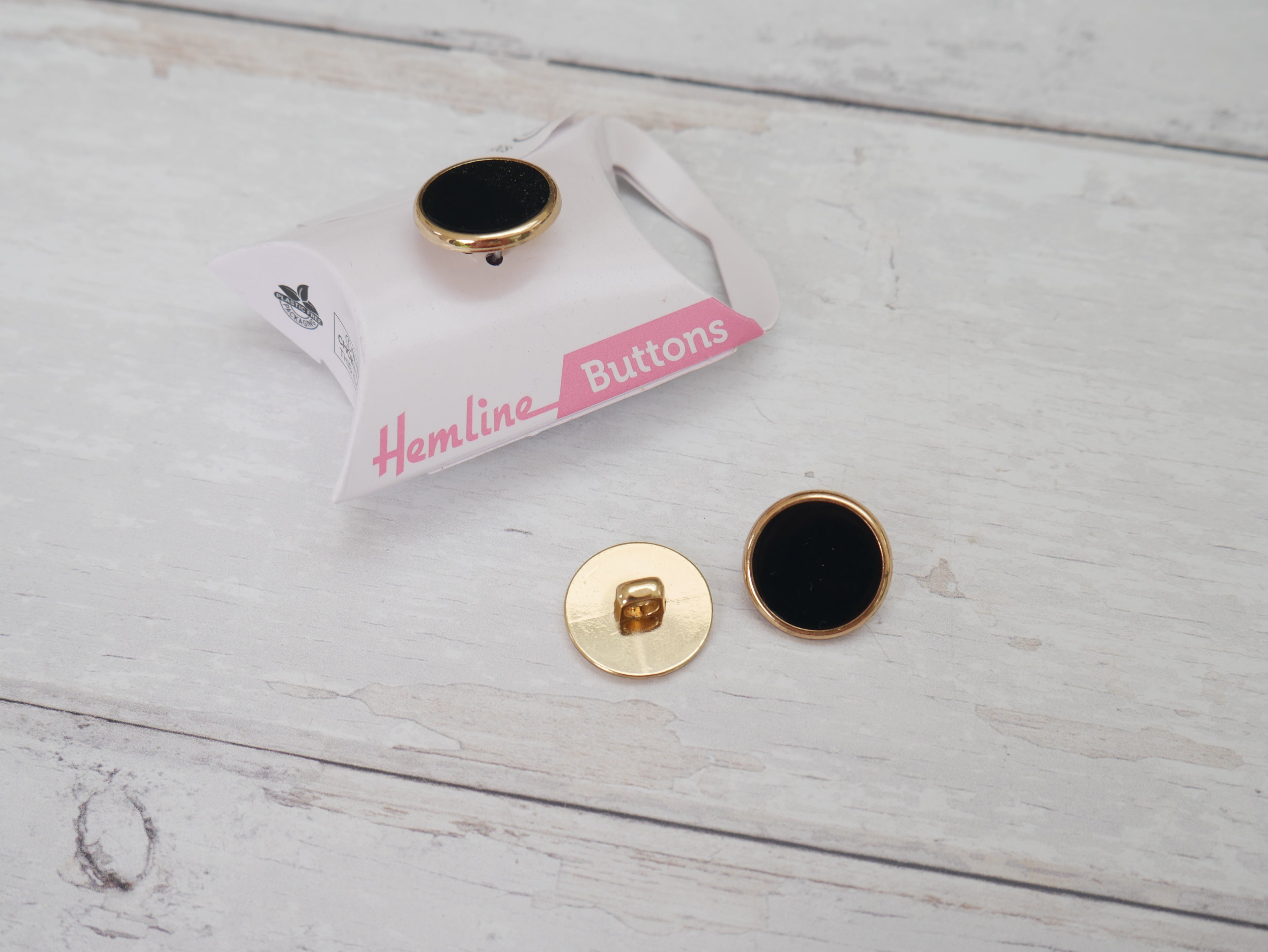 Hemline, Pack of 3 x 17.5mm Enamel Buttons - Black-Button-Flying Bobbins Haberdashery