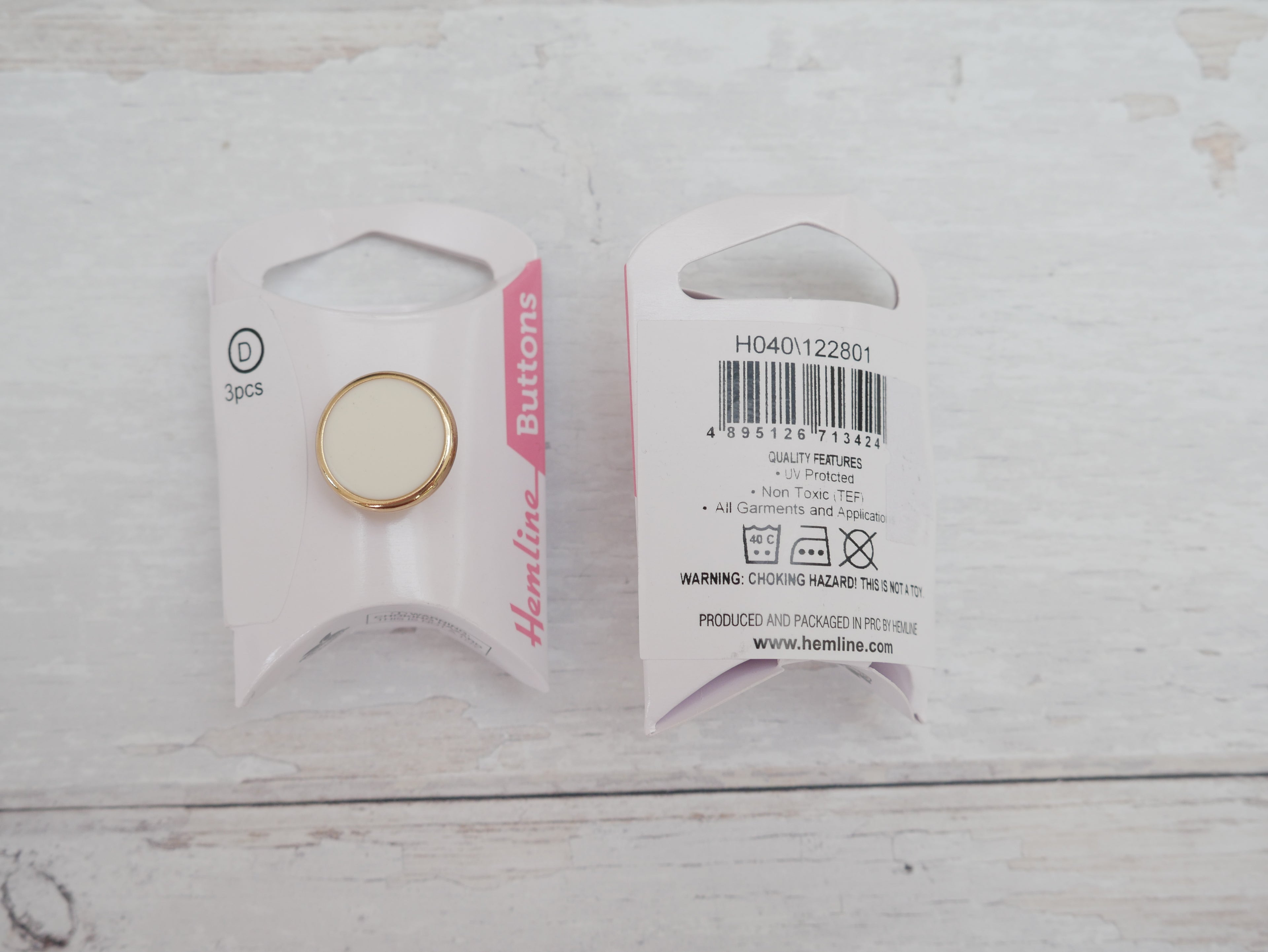 Hemline, Pack of 3 x 17.5mm Enamel Buttons - Ivory-Button-Flying Bobbins Haberdashery