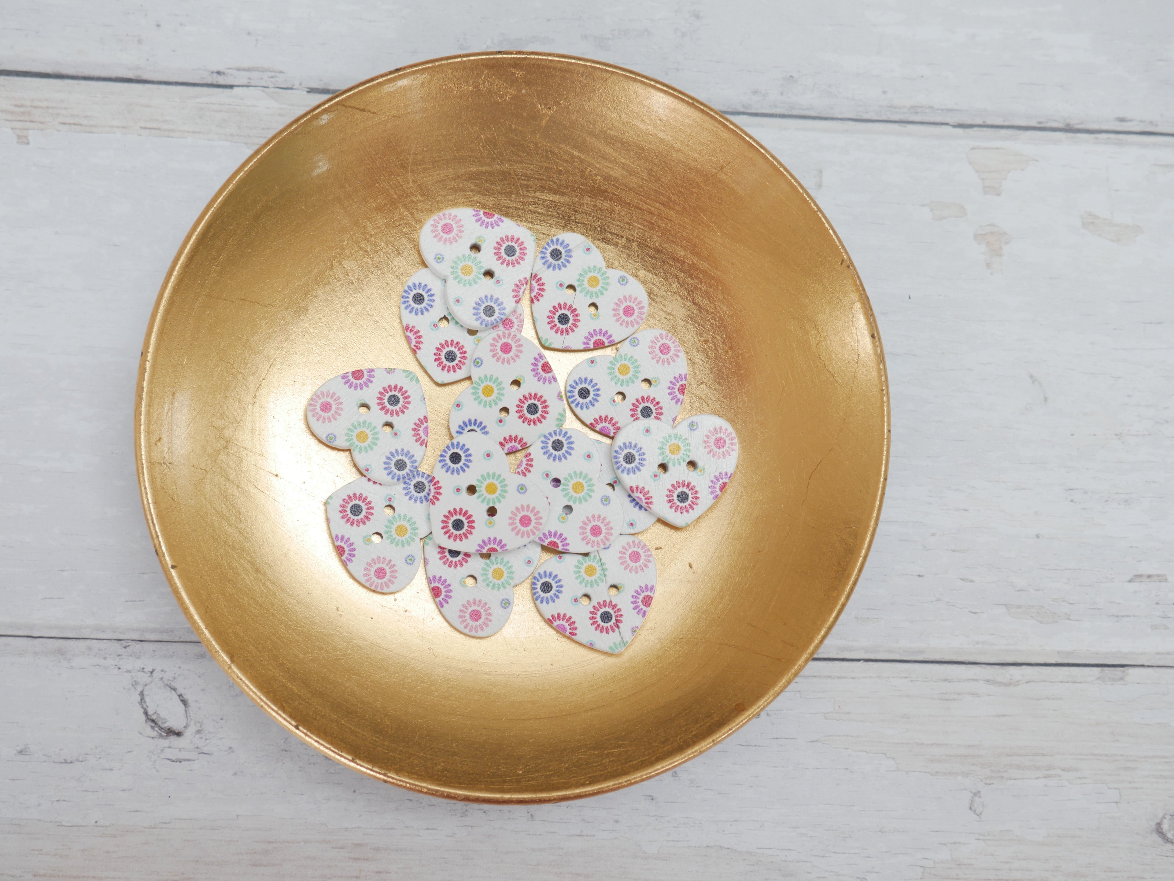Wooden Painted Heart Buttons, 25mm-Button-Flying Bobbins Haberdashery
