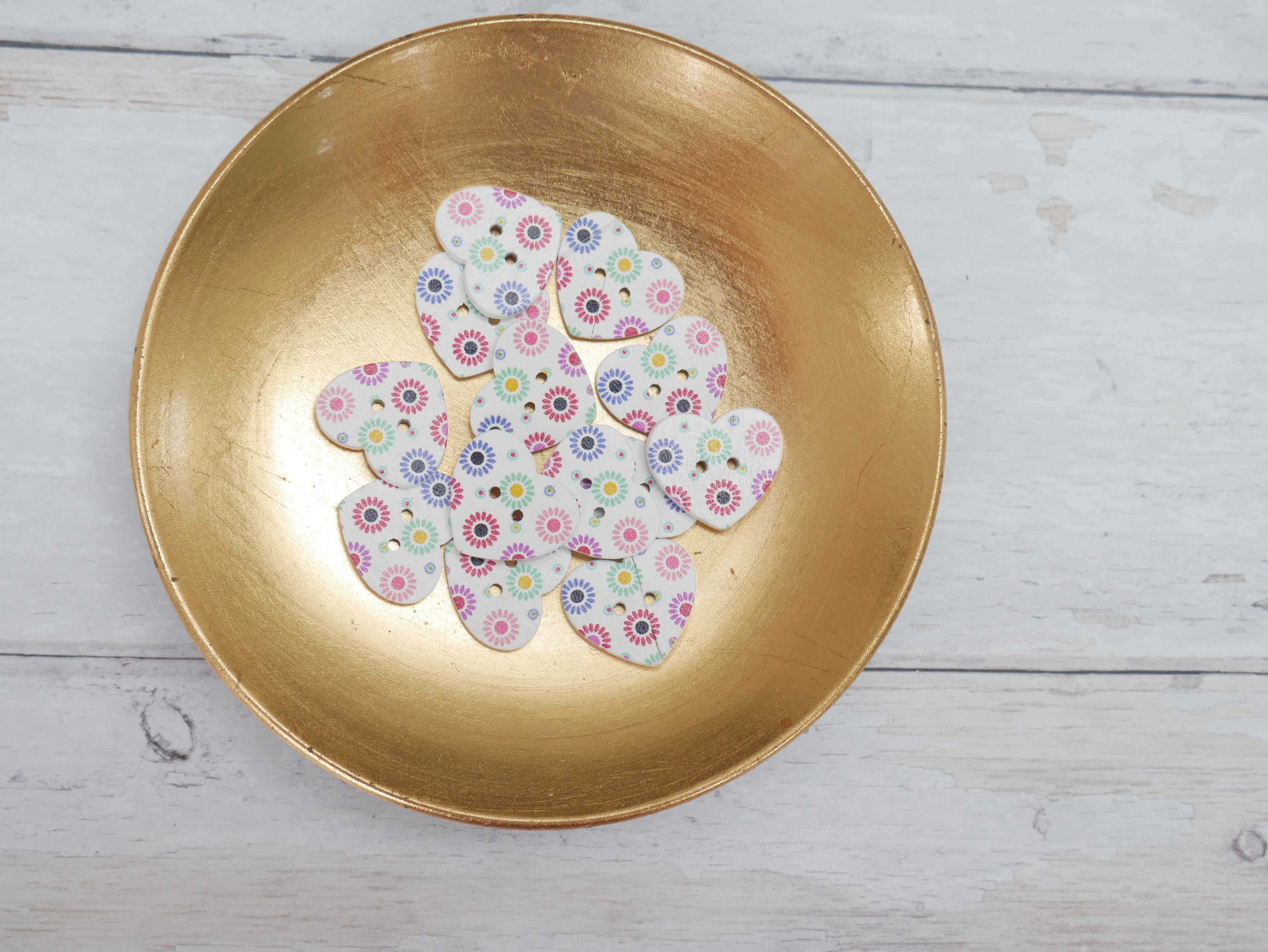 Wooden Painted Heart Buttons, 25mm-Button-Flying Bobbins Haberdashery