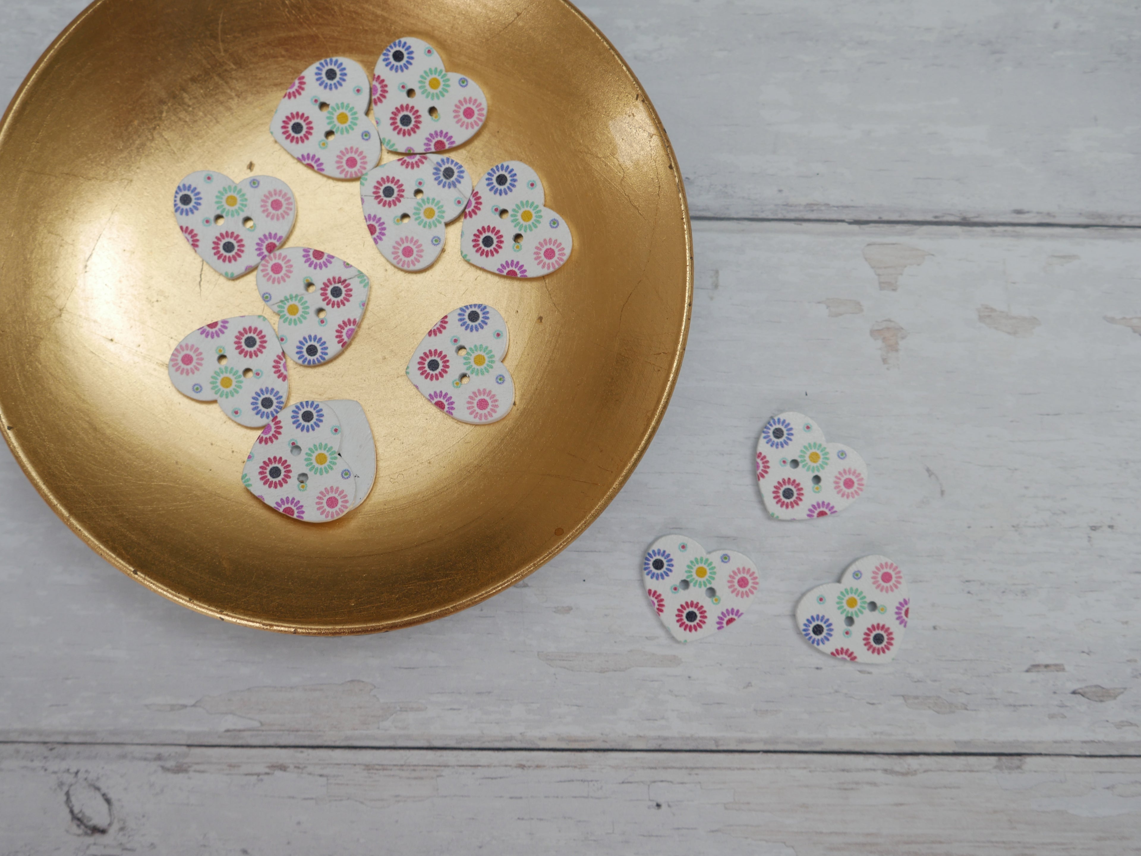 Wooden Painted Heart Buttons, 25mm-Button-Flying Bobbins Haberdashery