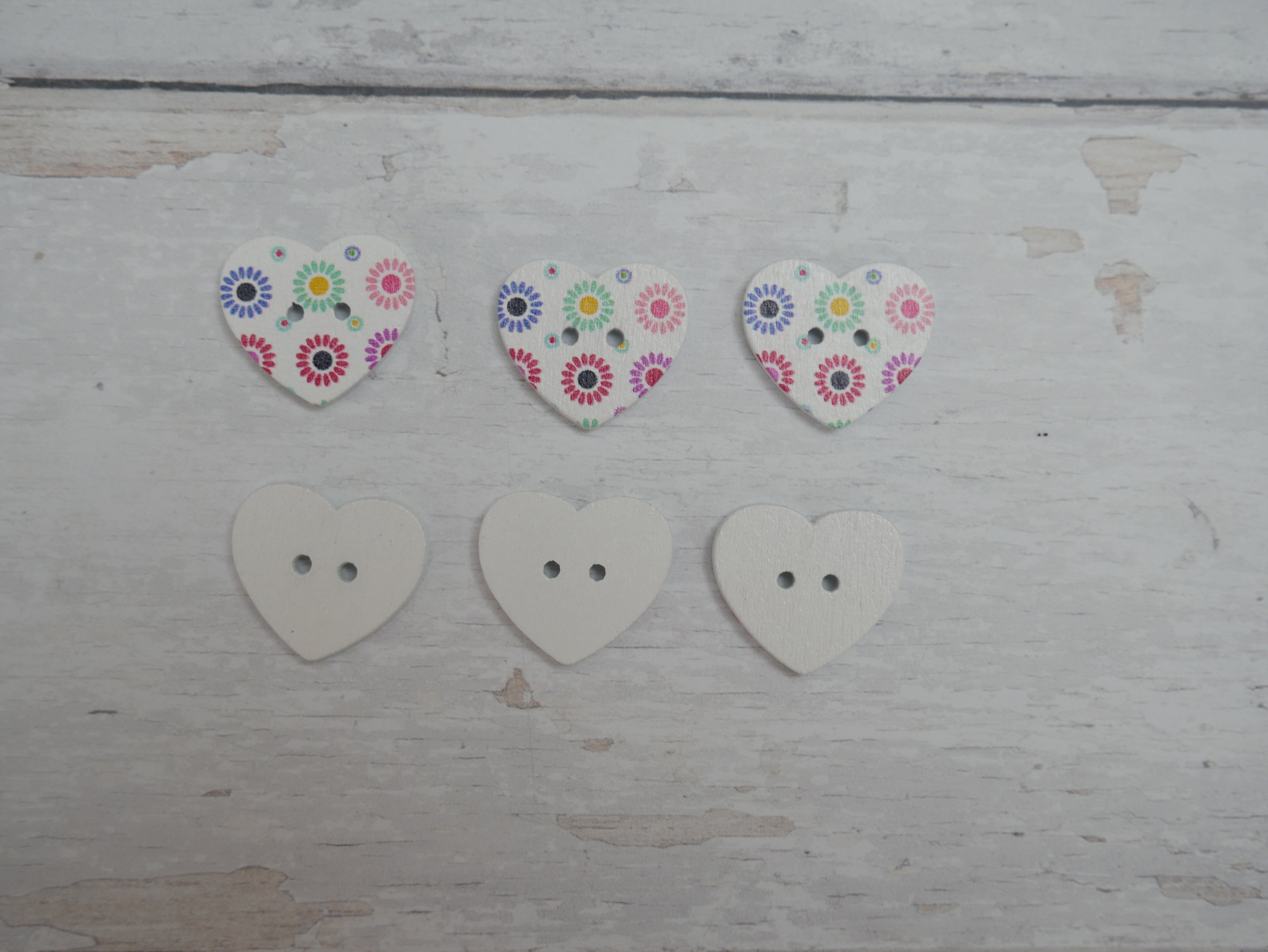 Wooden Painted Heart Buttons, 25mm-Button-Flying Bobbins Haberdashery