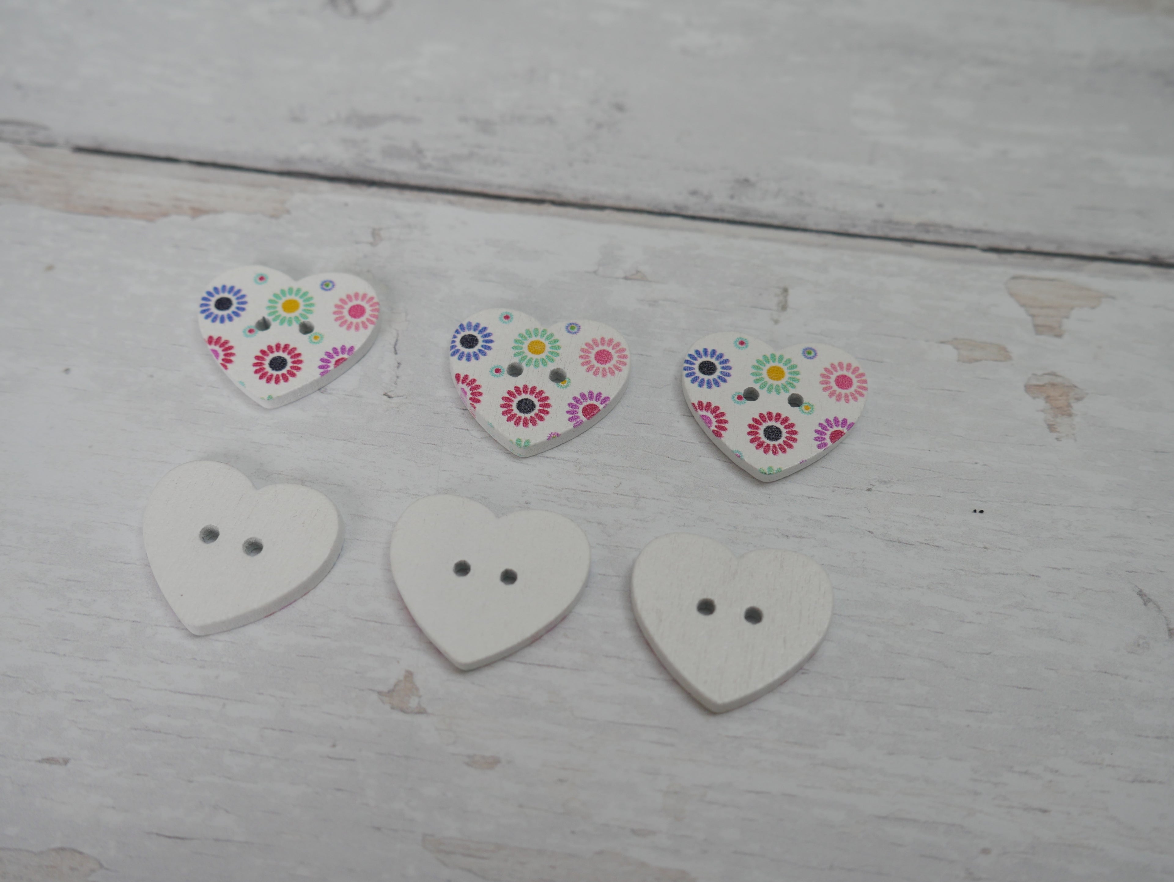 Wooden Painted Heart Buttons, 25mm-Button-Flying Bobbins Haberdashery