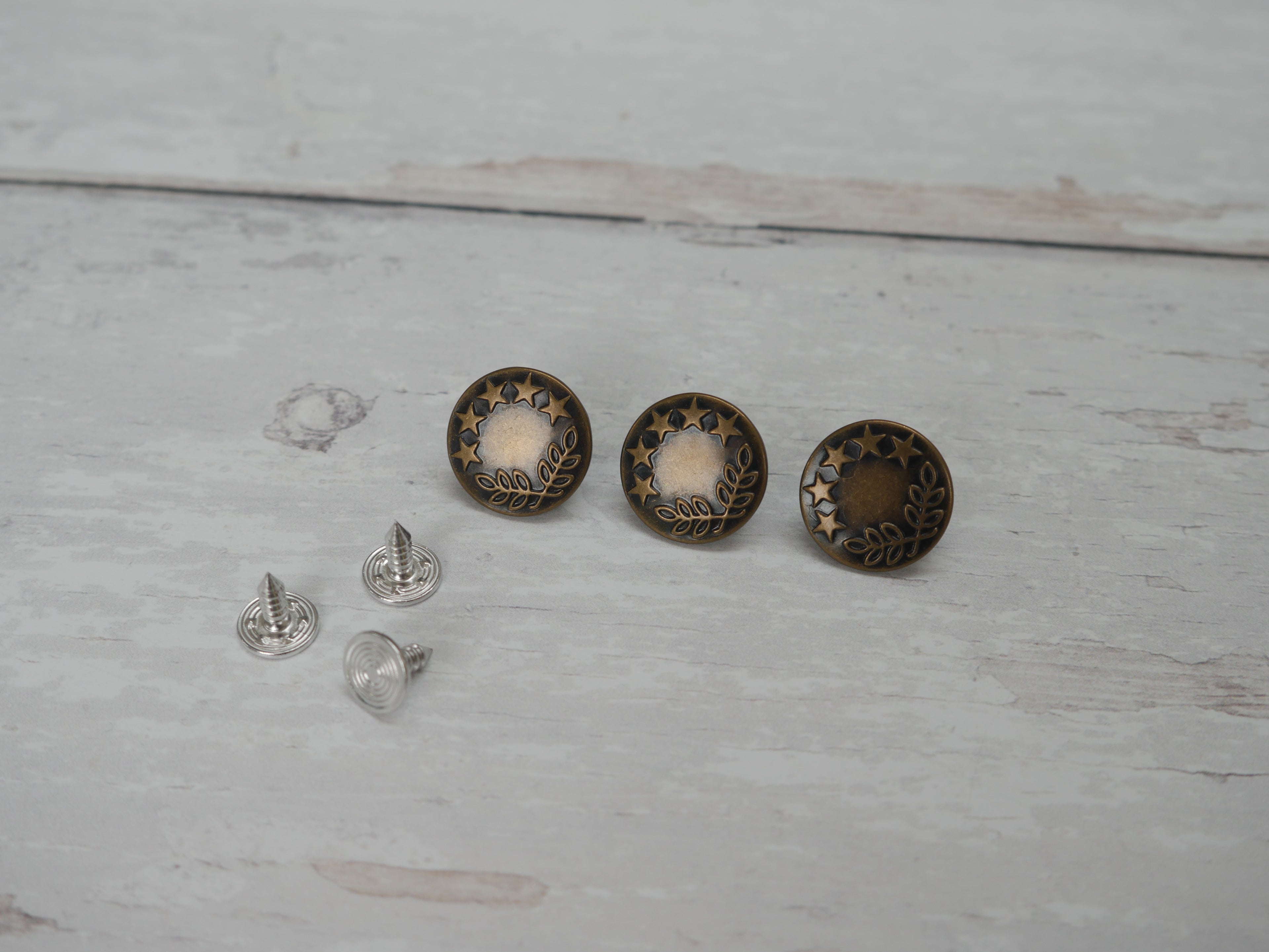 Jeans Buttons, 17mm in Antique Brass-Jeans Buttons-Flying Bobbins Haberdashery