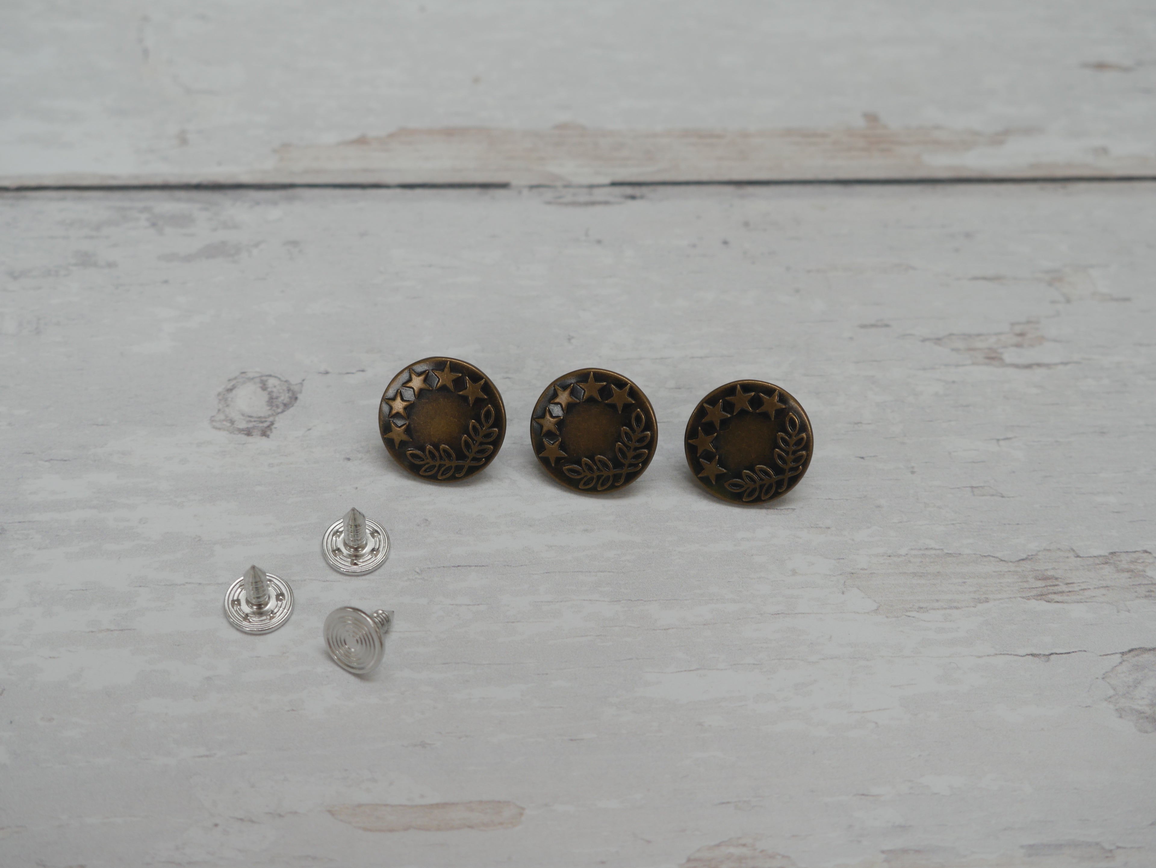 Jeans Buttons, 17mm in Antique Brass-Jeans Buttons-Flying Bobbins Haberdashery