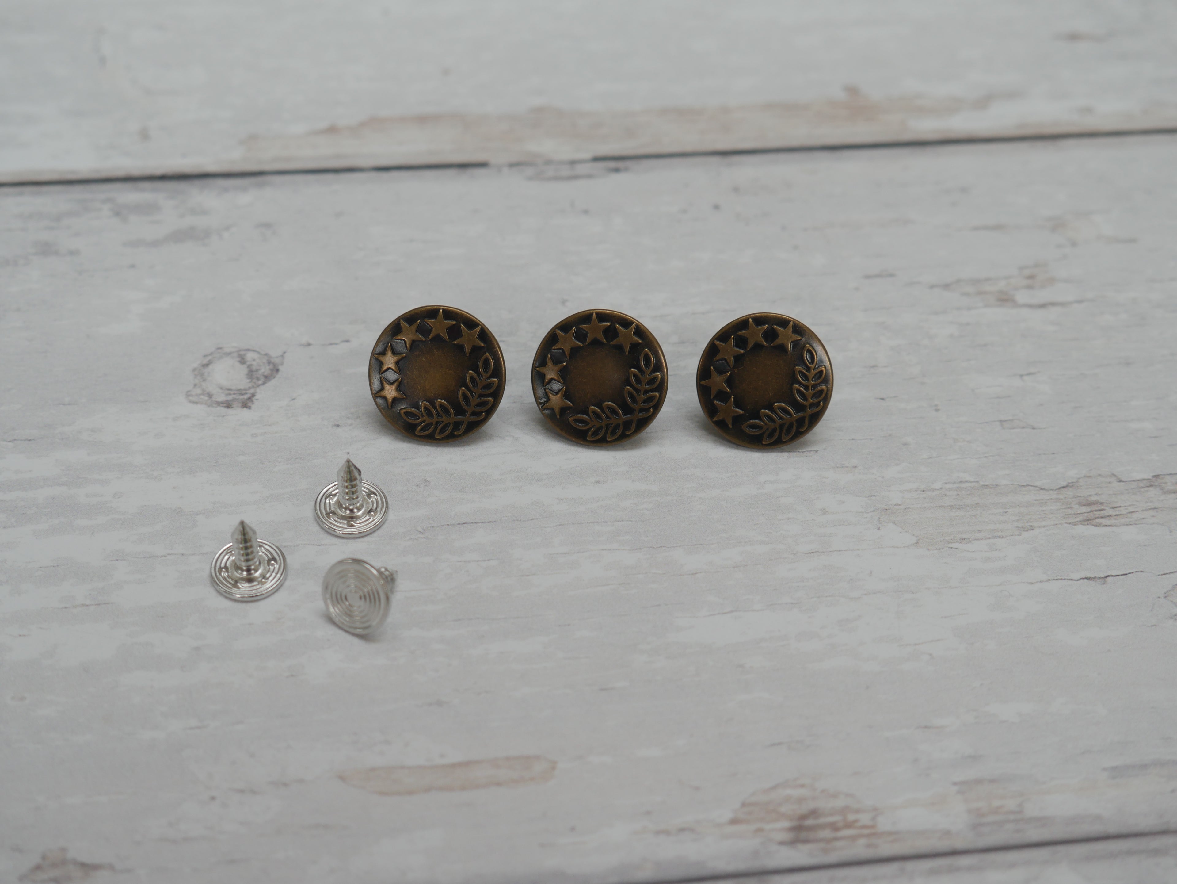Jeans Buttons, 17mm in Antique Brass-Jeans Buttons-Flying Bobbins Haberdashery