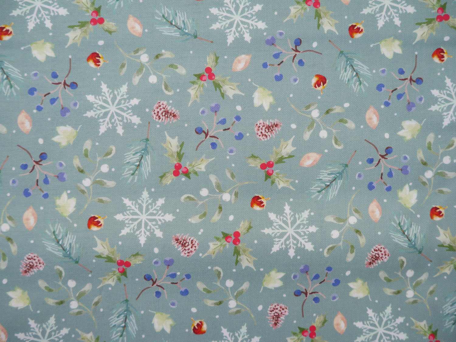 Feathered Foliage Printed Cotton, Holly Harvest, £8.40 p/m-Cotton Fabric-Flying Bobbins Haberdashery