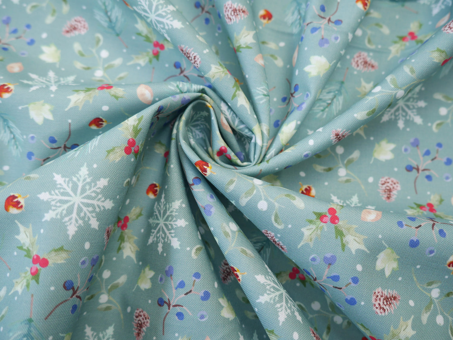Feathered Foliage Printed Cotton, Holly Harvest, £8.40 p/m-Cotton Fabric-Flying Bobbins Haberdashery