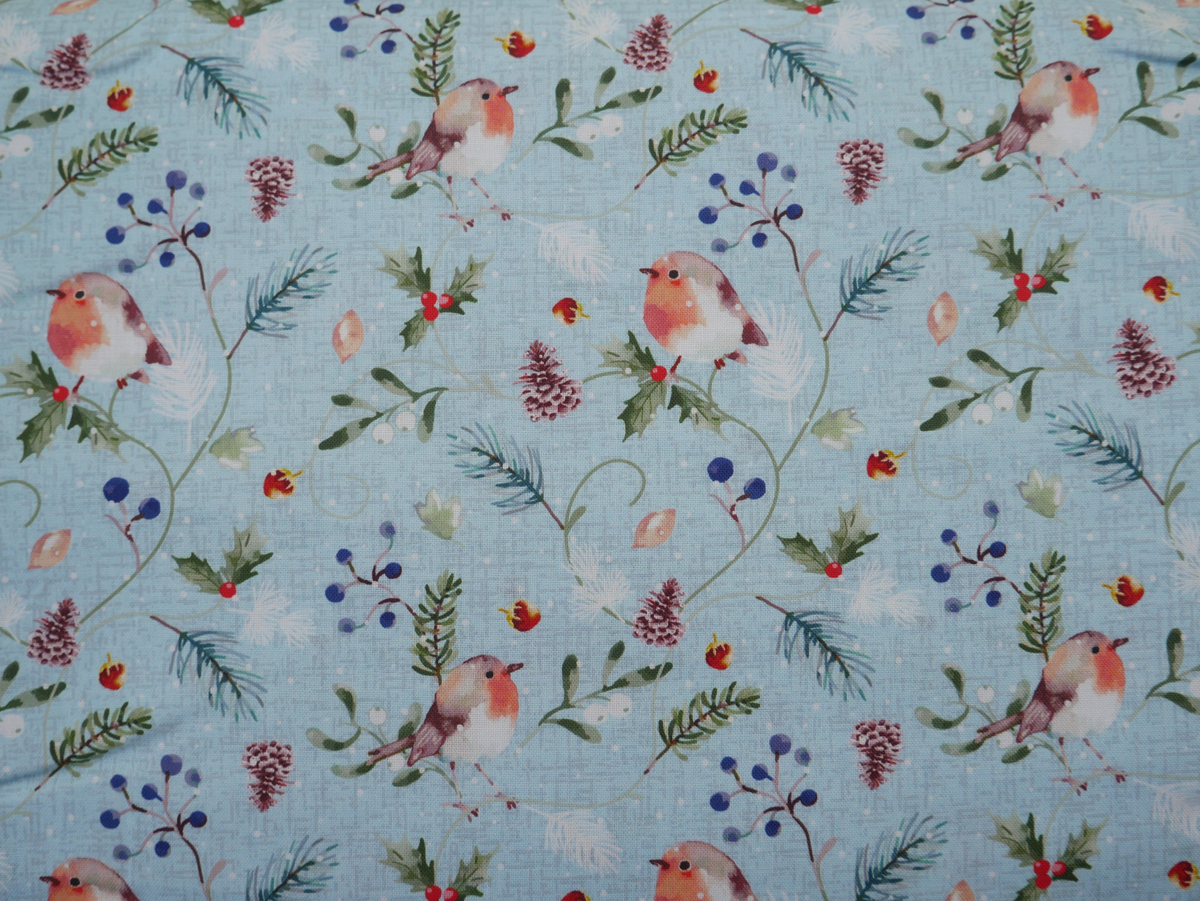 Feathered Foliage Printed Cotton, Berry Perch, £8.40 p/m-Cotton Fabric-Flying Bobbins Haberdashery