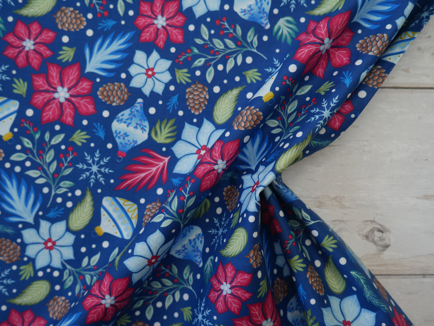 Jewelled Christmas Printed Cotton, Seasonal Magic, £7.50 P/m-Cotton Fabric-Flying Bobbins Haberdashery