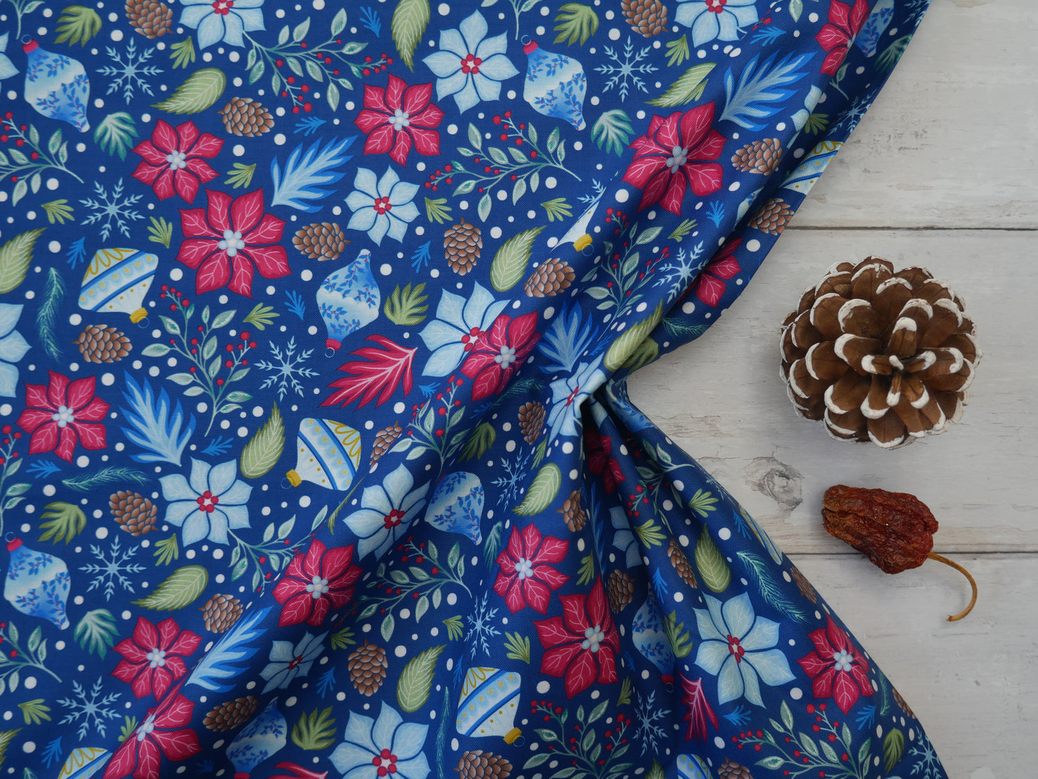 Jewelled Christmas Printed Cotton, Seasonal Magic, £7.50 P/m-Cotton Fabric-Flying Bobbins Haberdashery