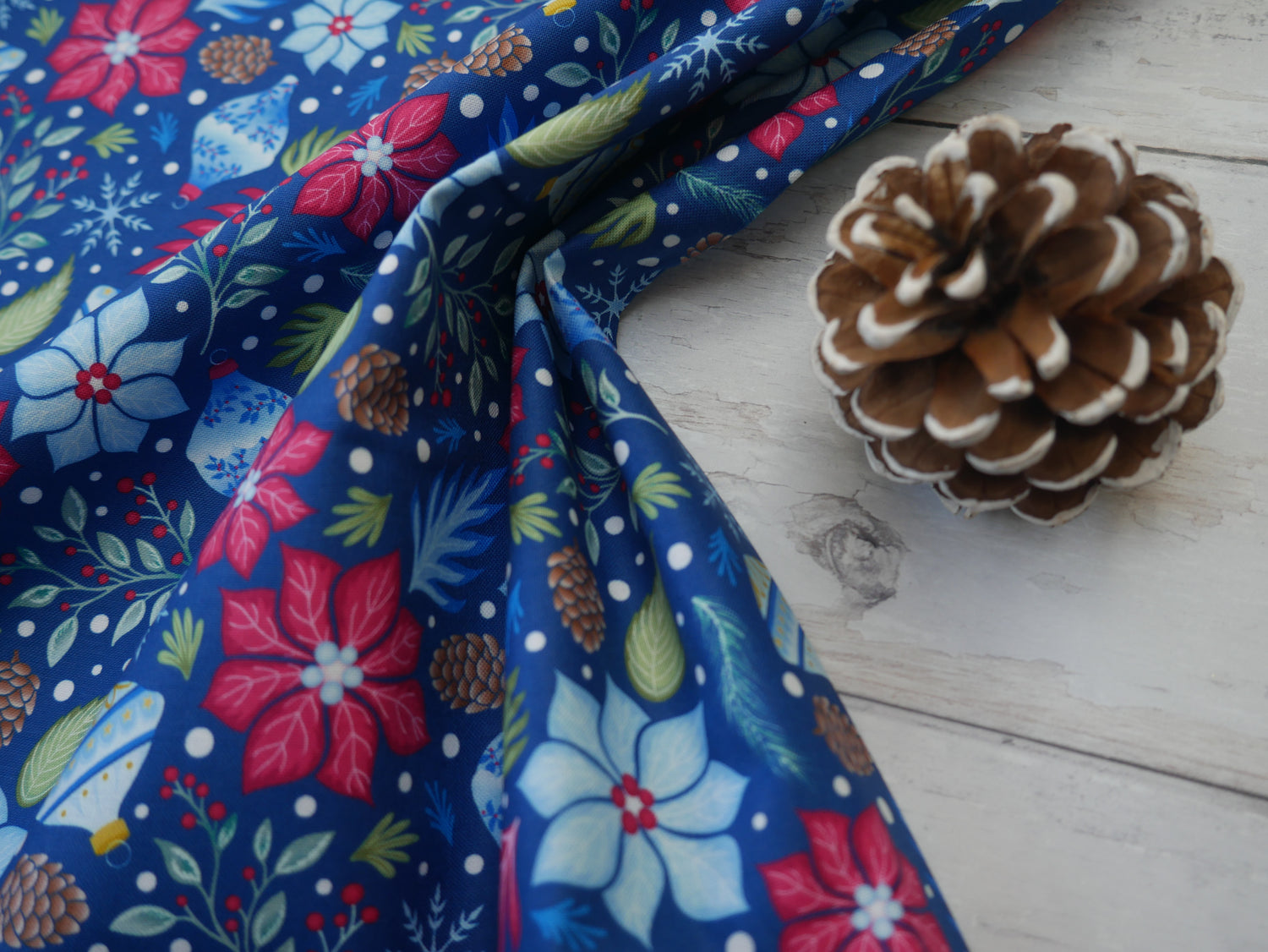 Jewelled Christmas Printed Cotton, Seasonal Magic, £7.50 P/m-Cotton Fabric-Flying Bobbins Haberdashery